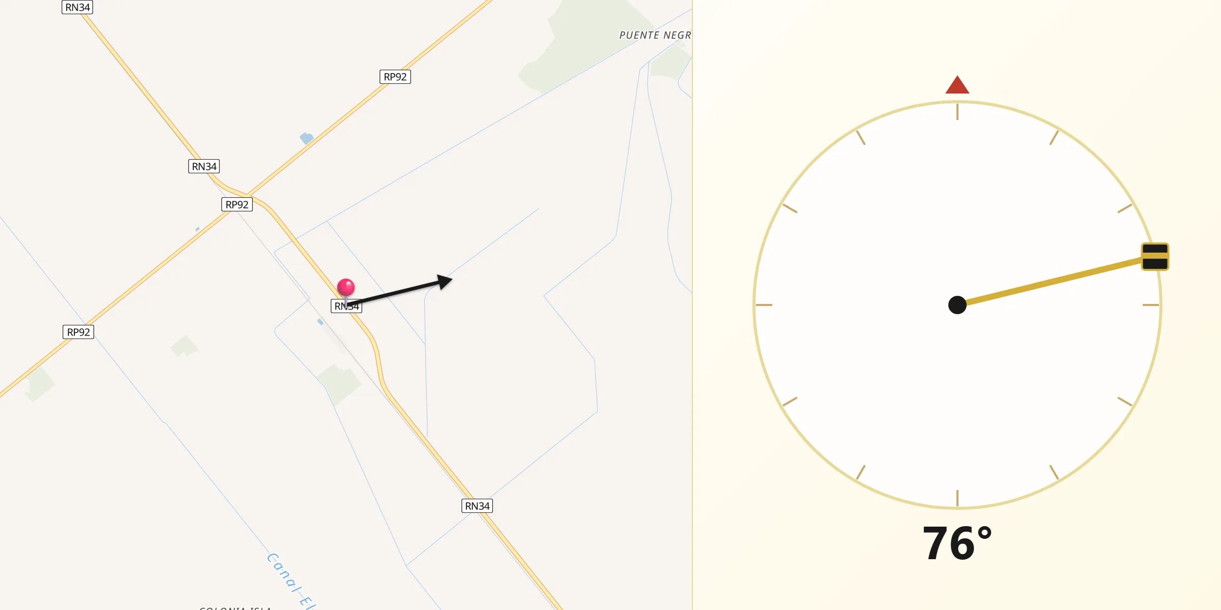 Dirección de la Qibla desde Colonia Dora