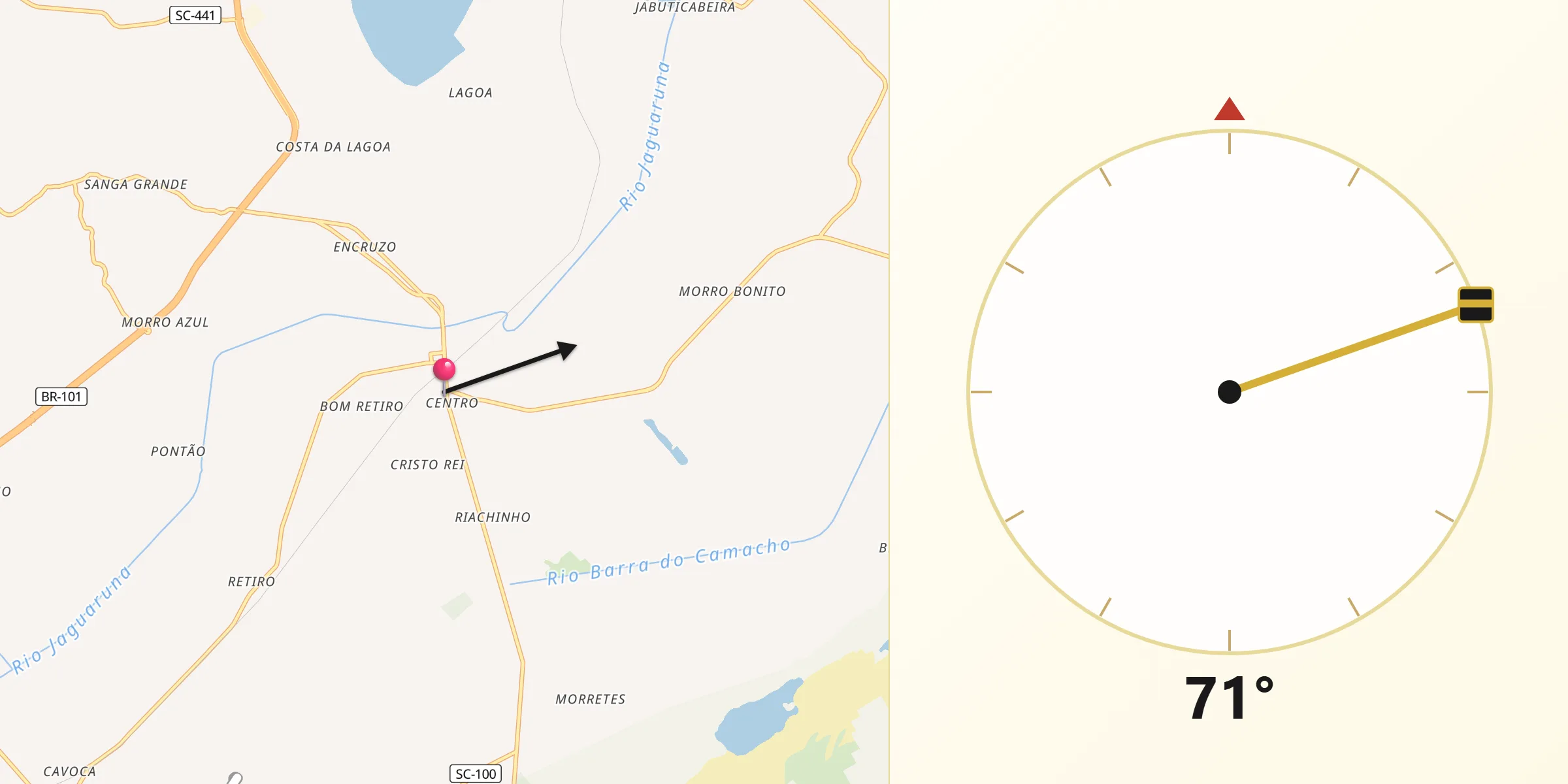 Direção da Qibla a partir de Jaguaruna
