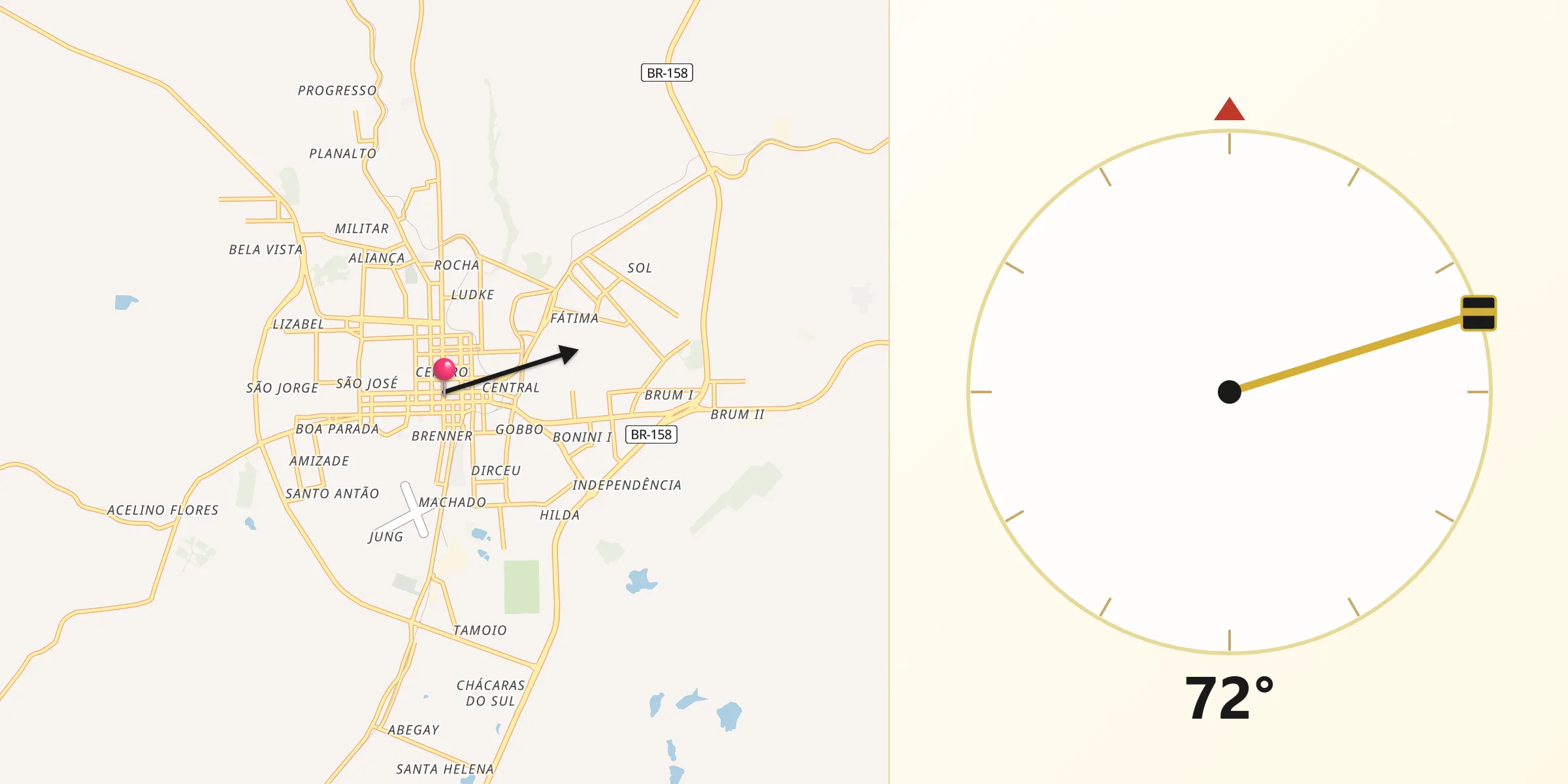 Direção da Qibla a partir de Cruz Alta