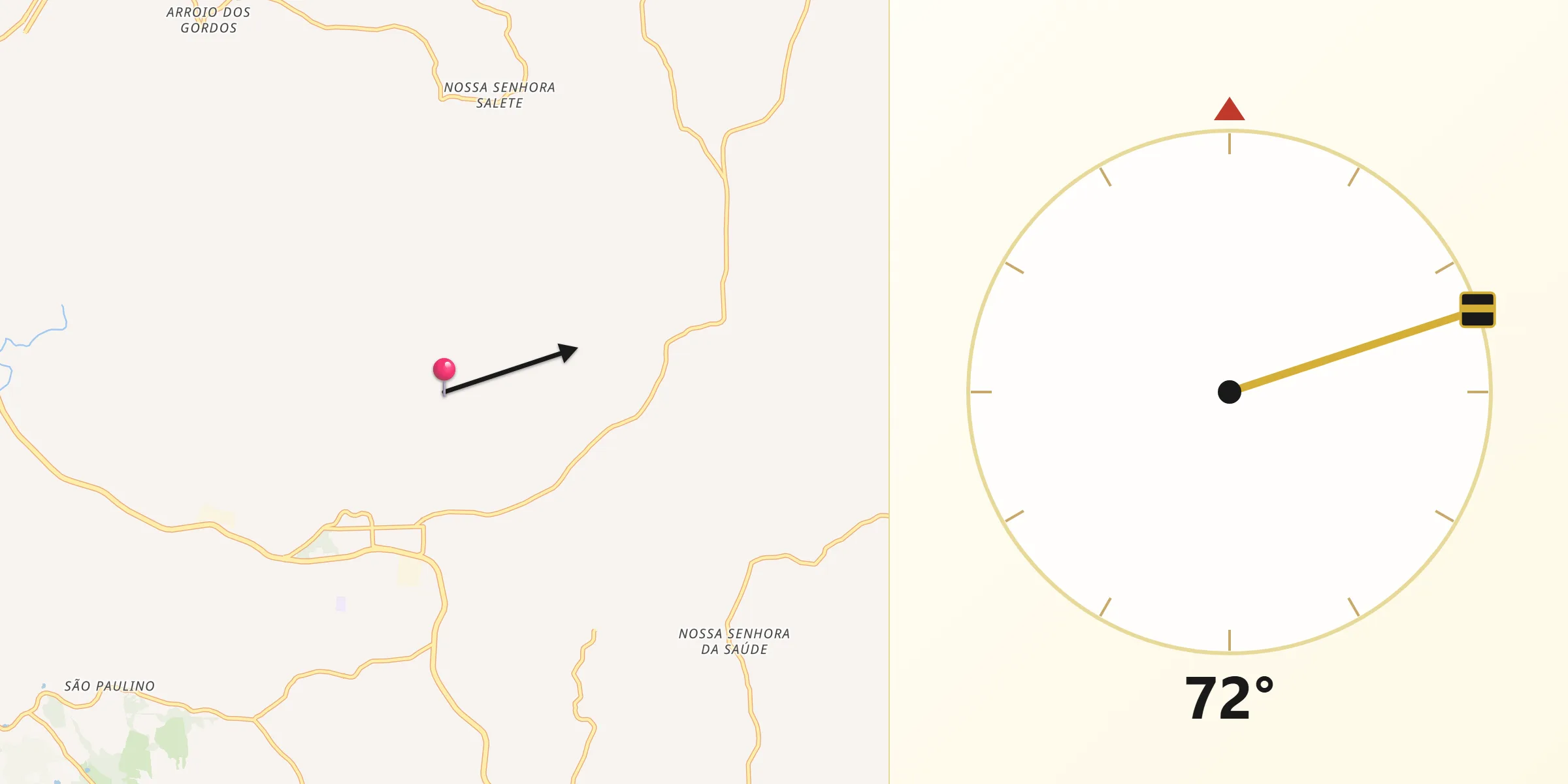 Direção da Qibla a partir de Nova Araçá