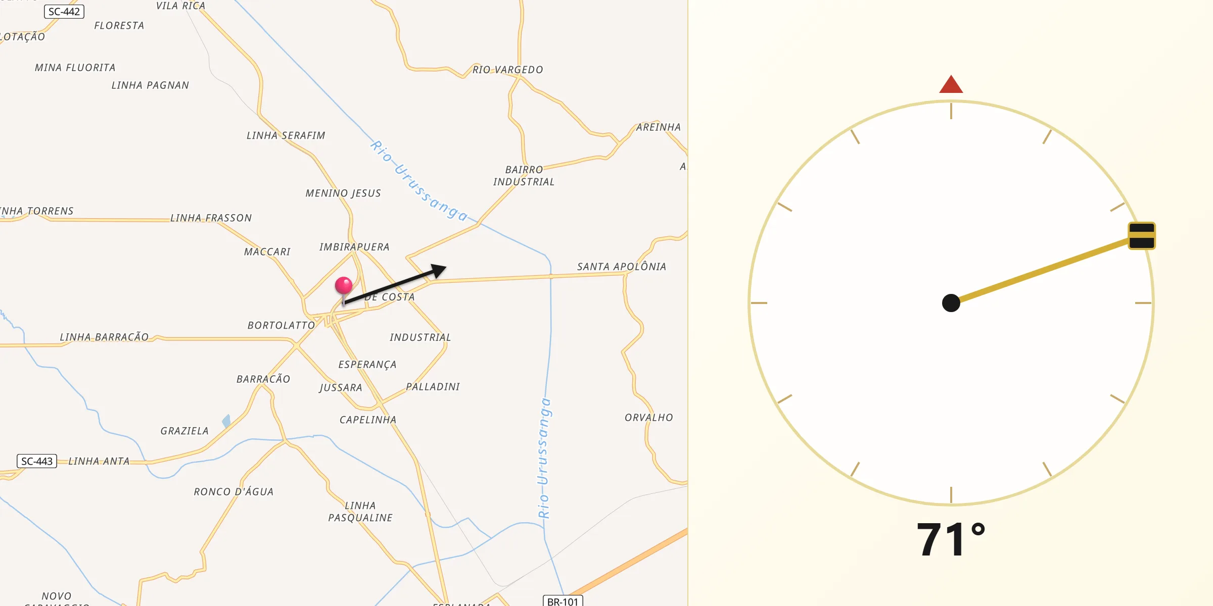 Direção da Qibla a partir de Morro da Fumaça