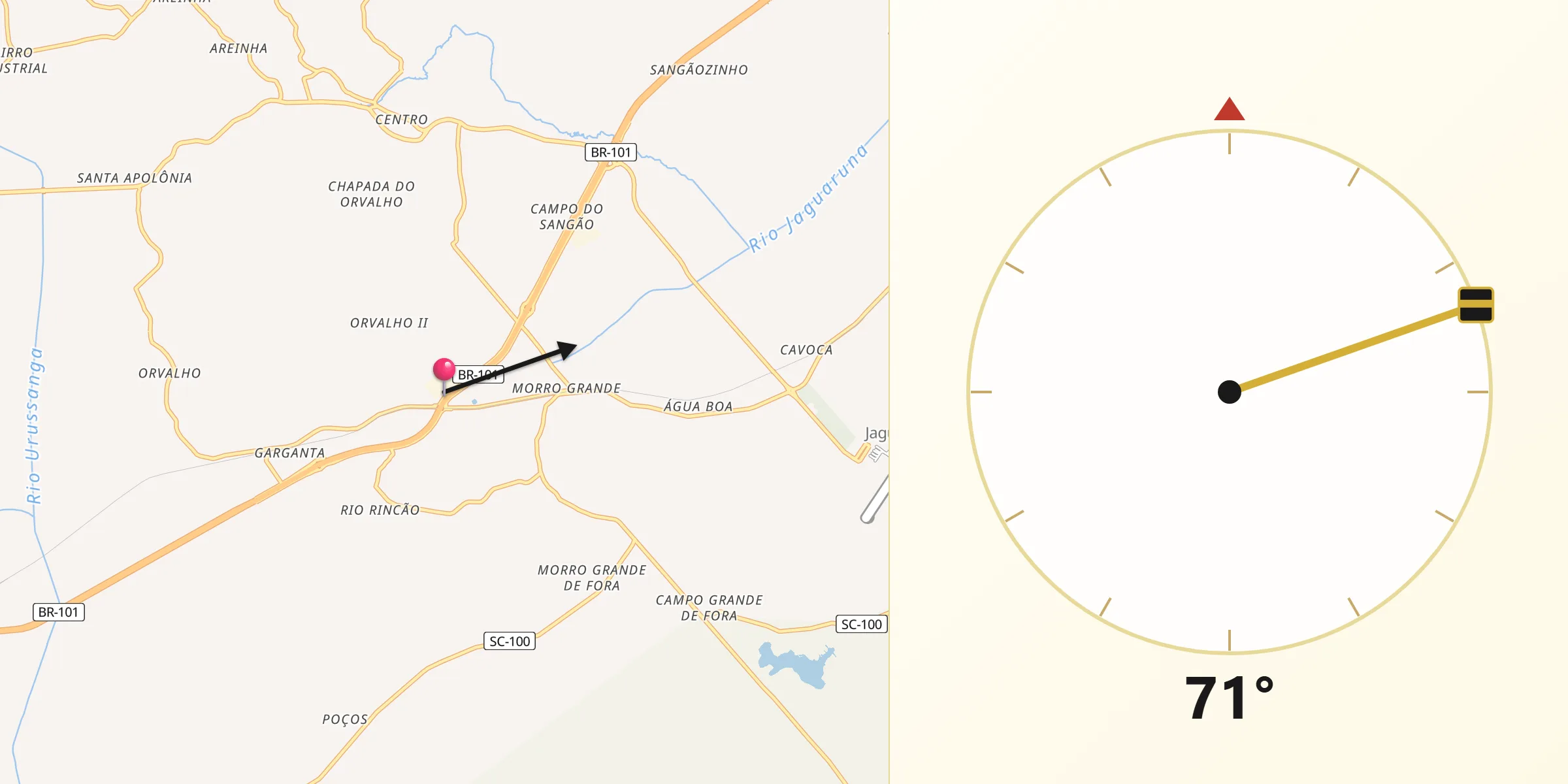 Direção da Qibla a partir de Sangão