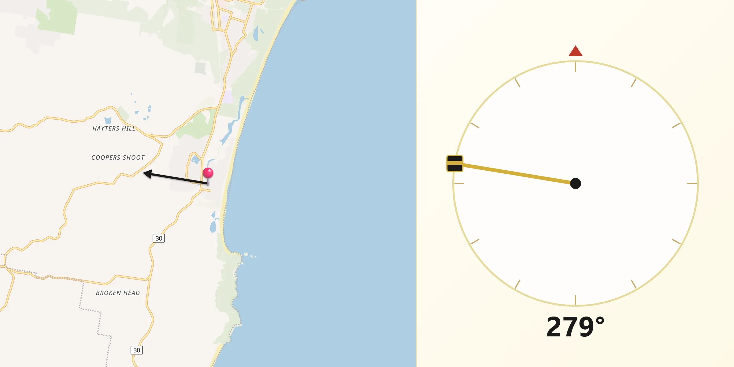 Qibla Direction from Suffolk Park