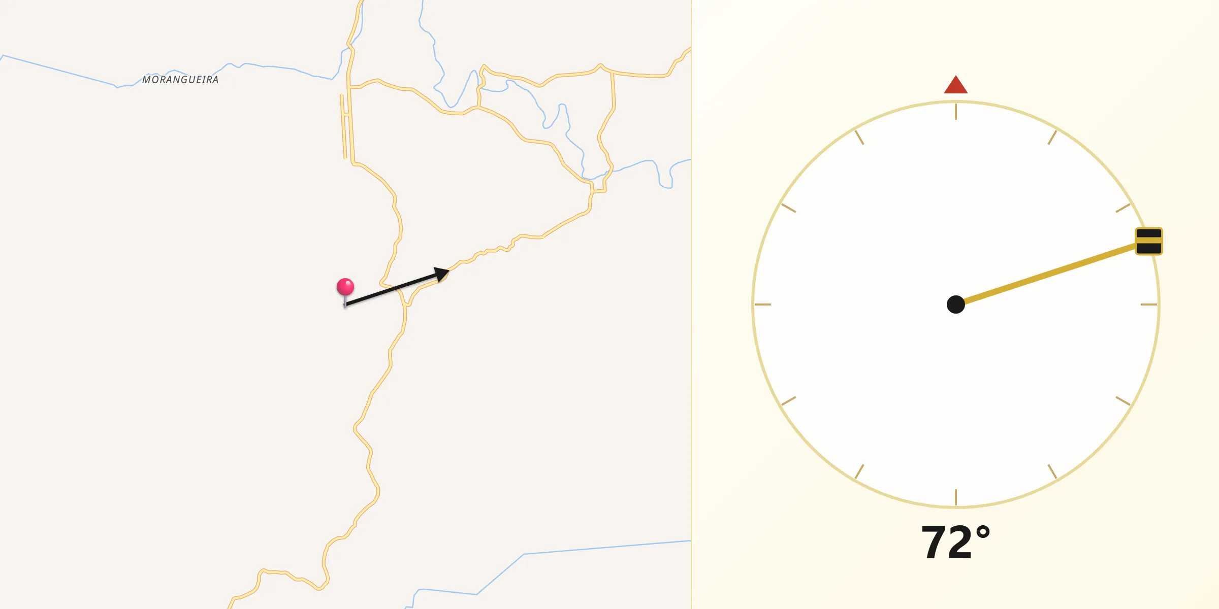 Direção da Qibla a partir de Nova Alvorada