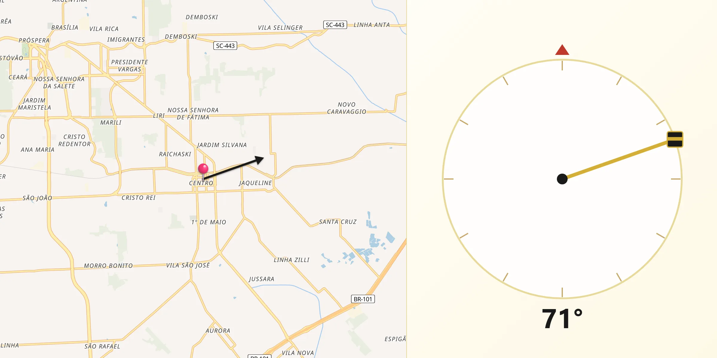 Direção da Qibla a partir de Içara