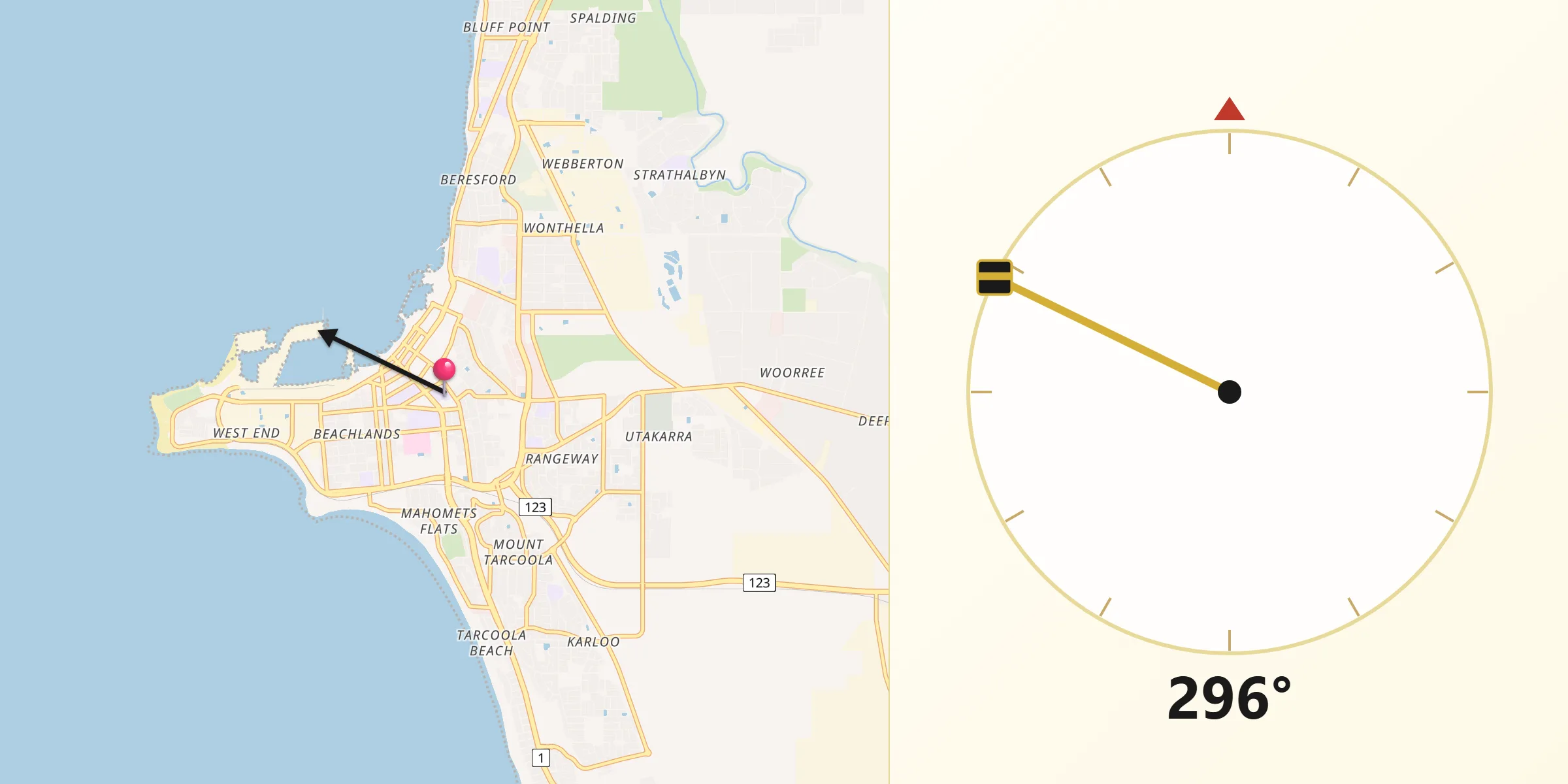 Qibla Direction from Geraldton city centre