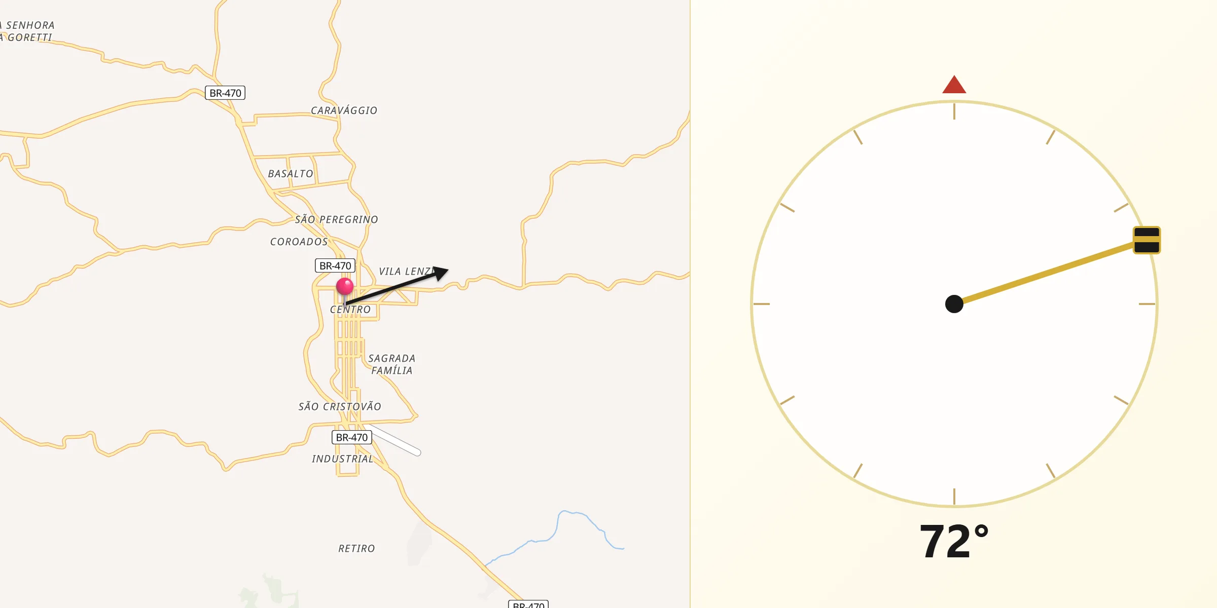 Direção da Qibla a partir de Nova Prata