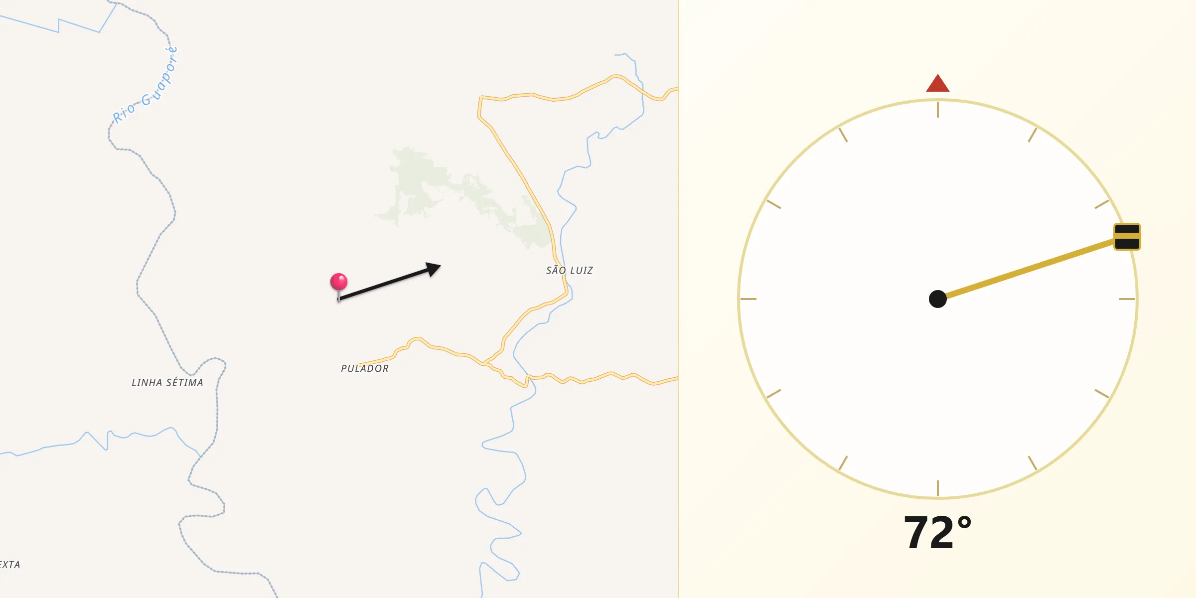 Direção da Qibla a partir de União da Serra