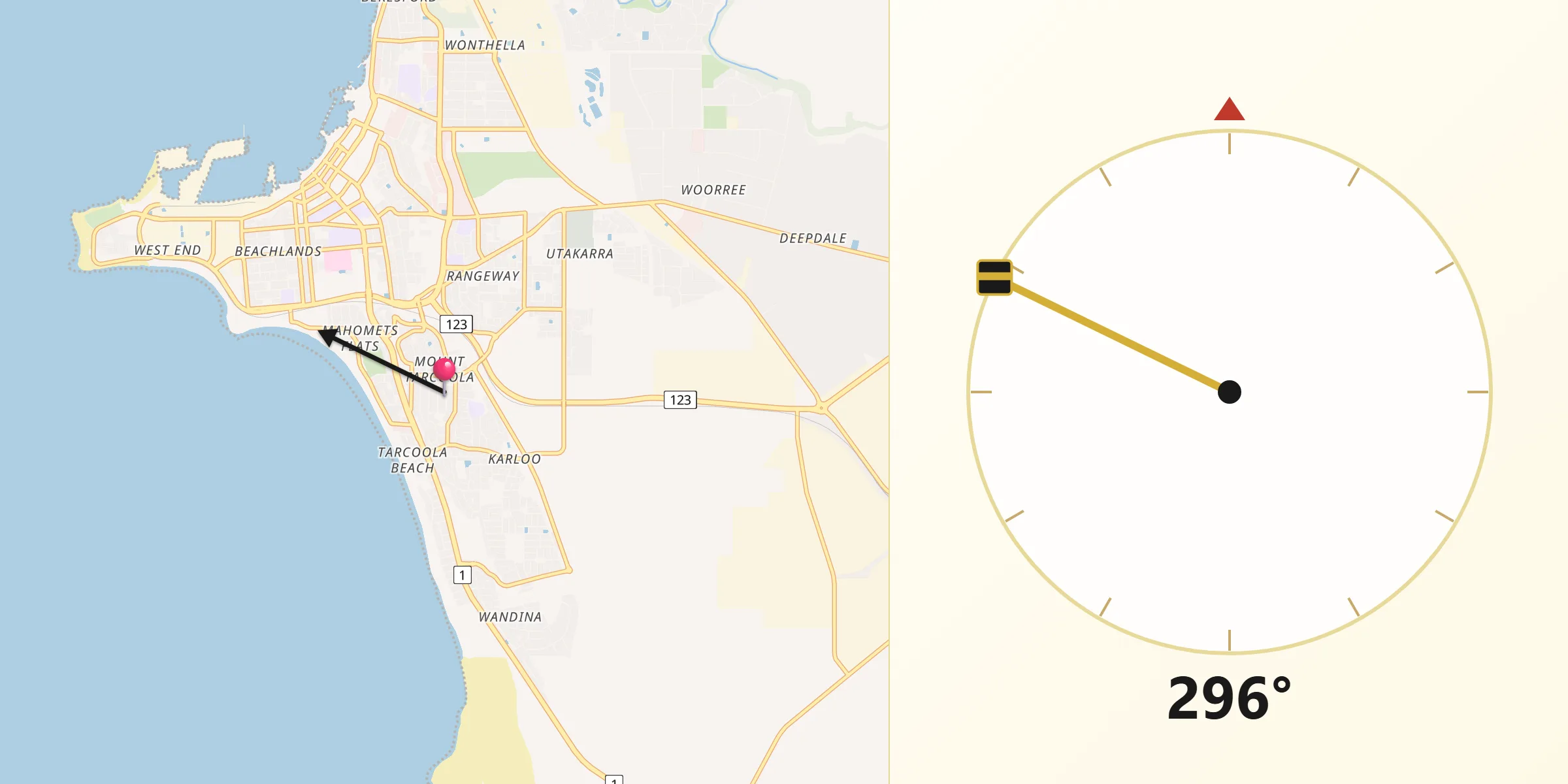Qibla Direction from Mount Tarcoola