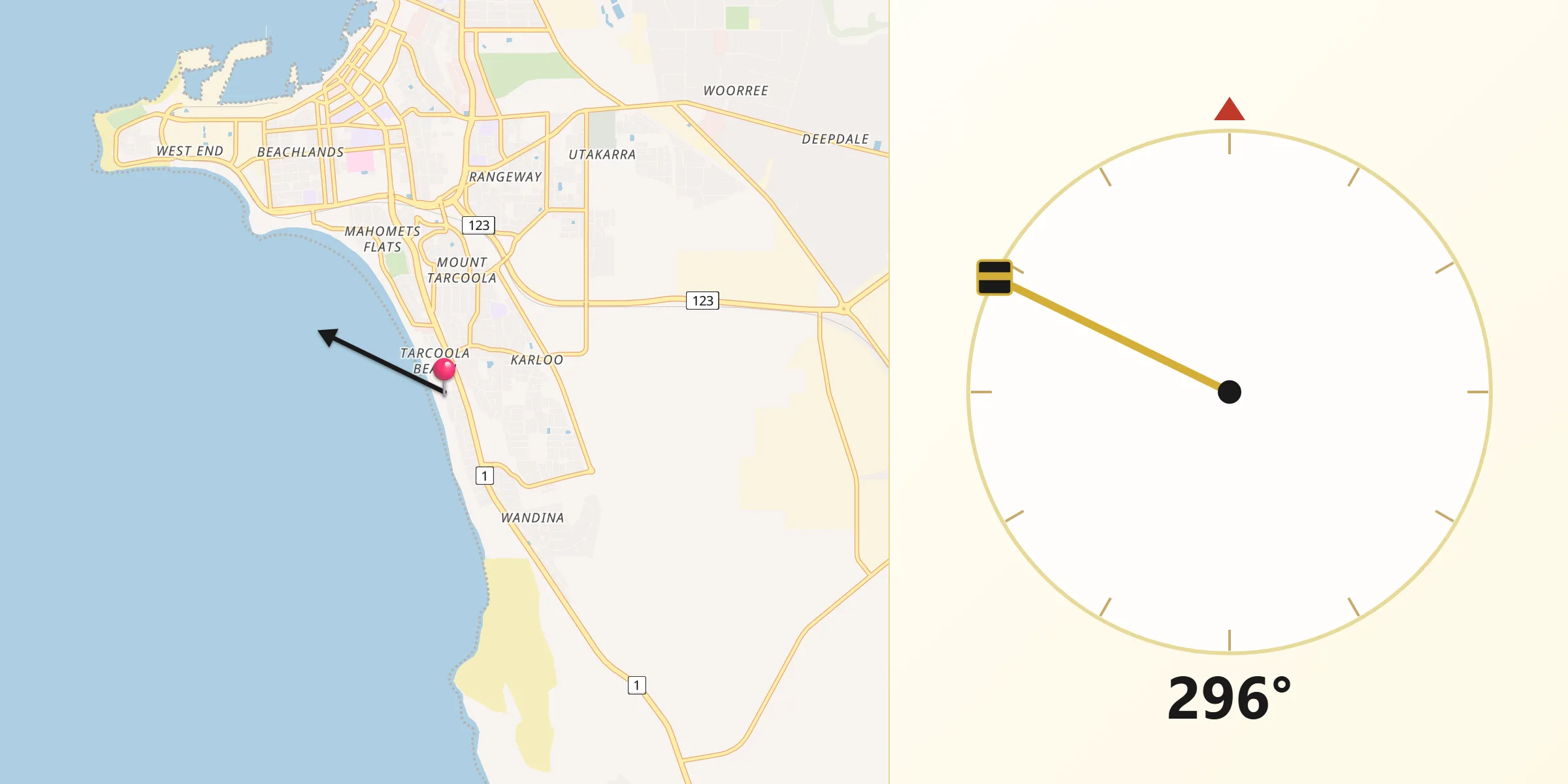Qibla Direction from Tarcoola Beach