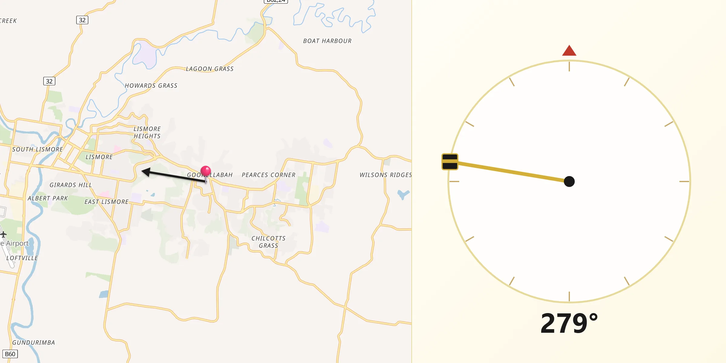 Qibla Direction from Goonellabah