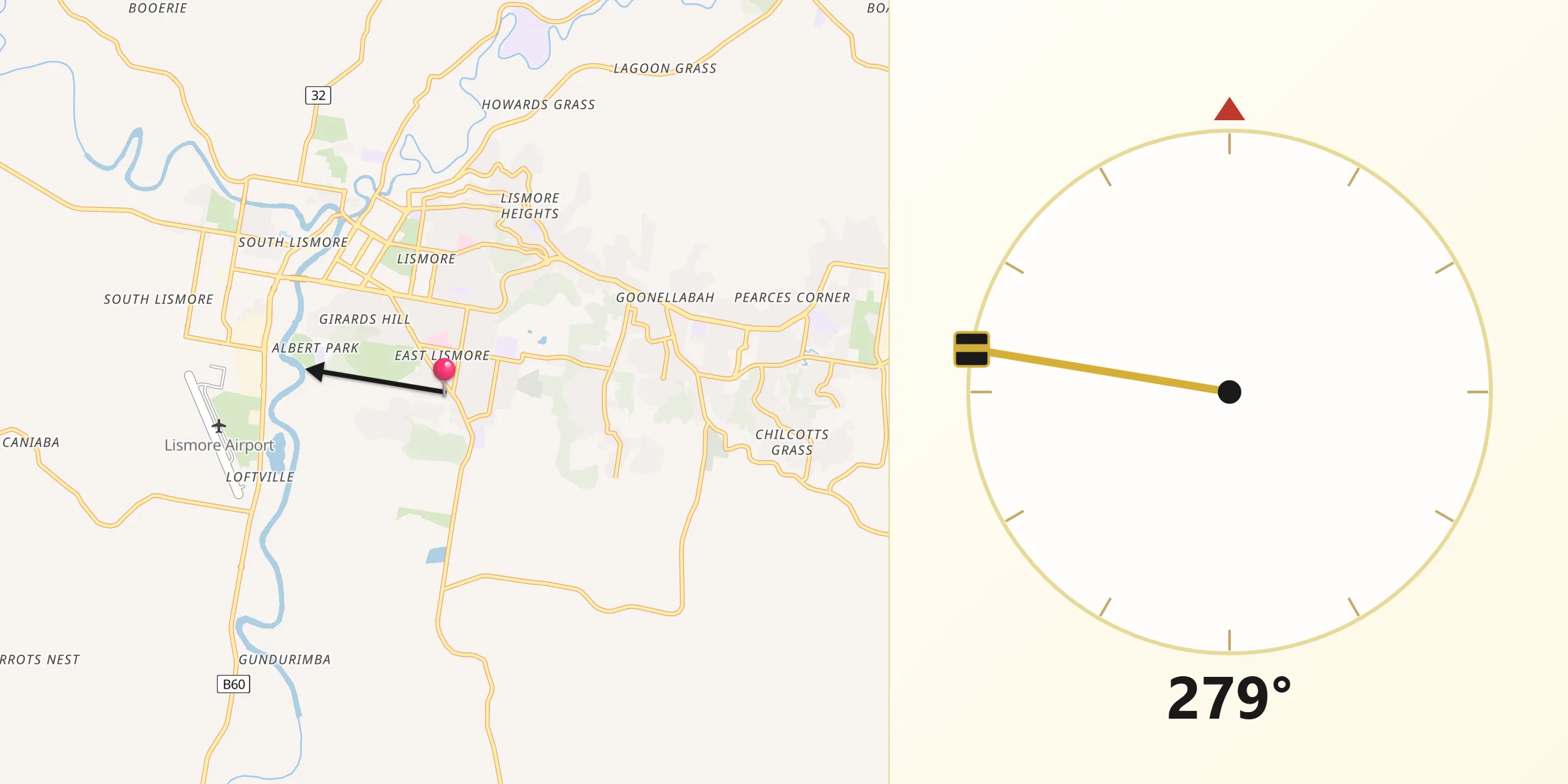 Qibla Direction from East Lismore