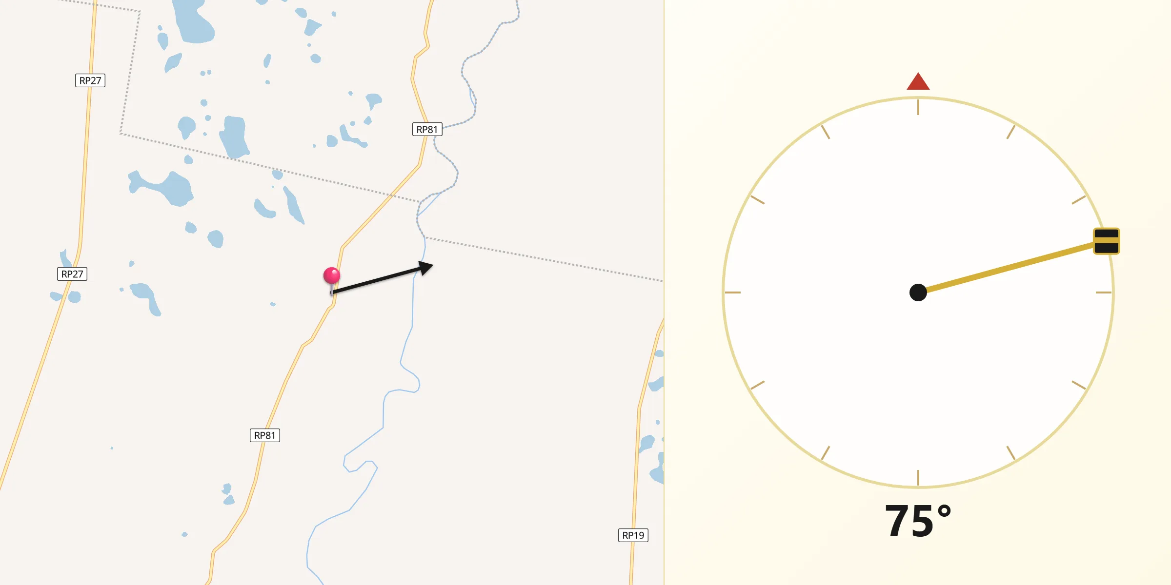 Dirección de la Qibla desde Cruz de los Milagros