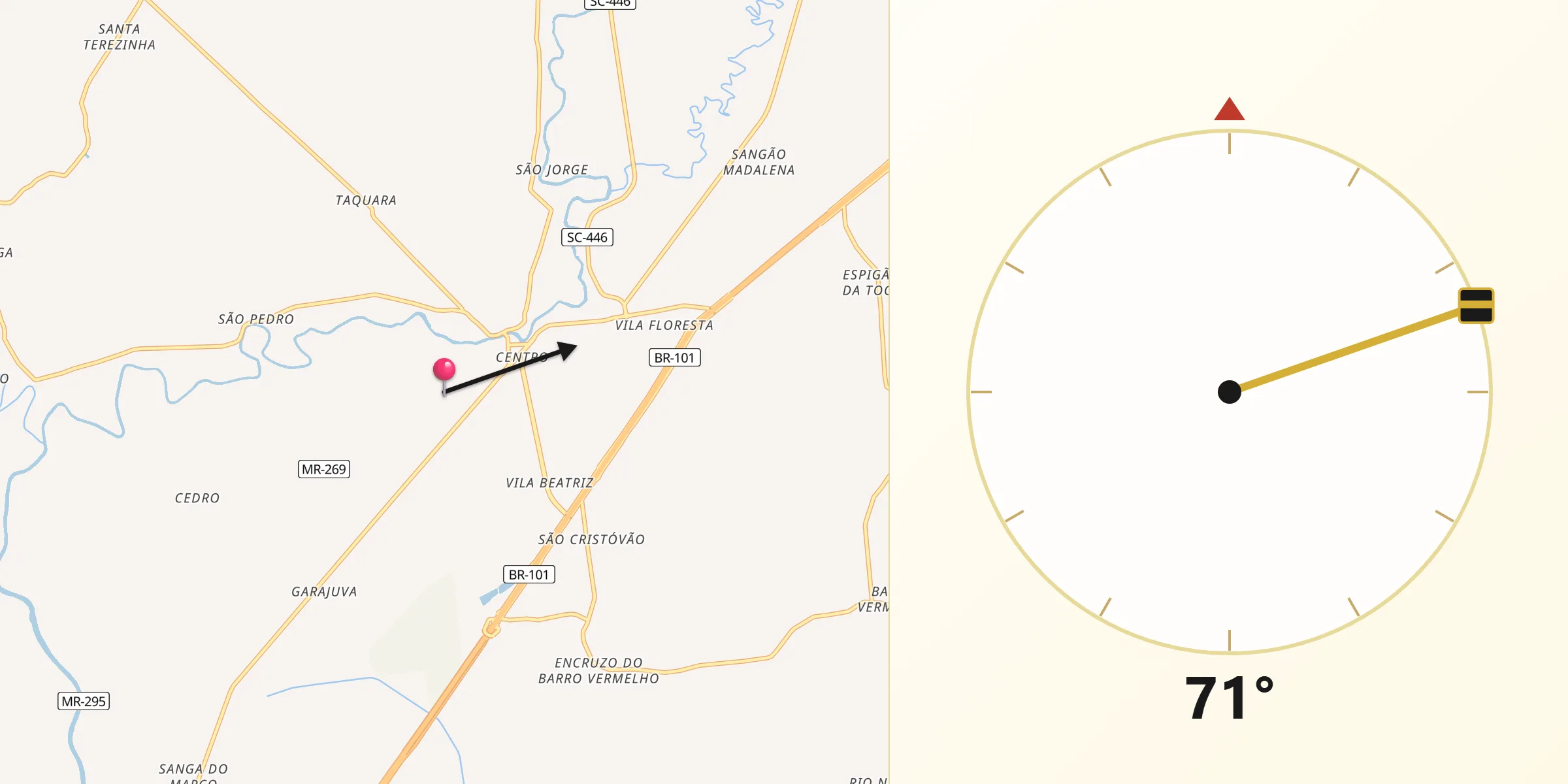 Direção da Qibla a partir de Maracajá