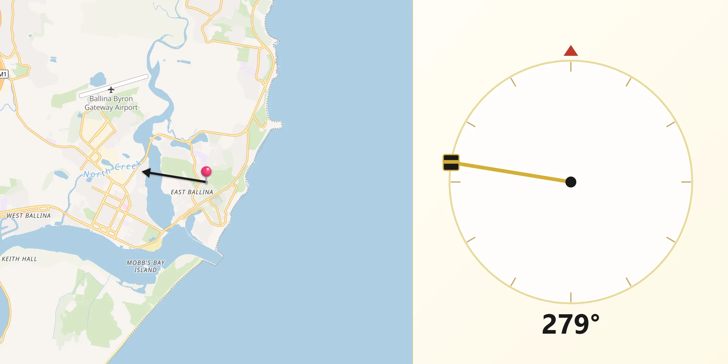 Qibla Direction from East Ballina