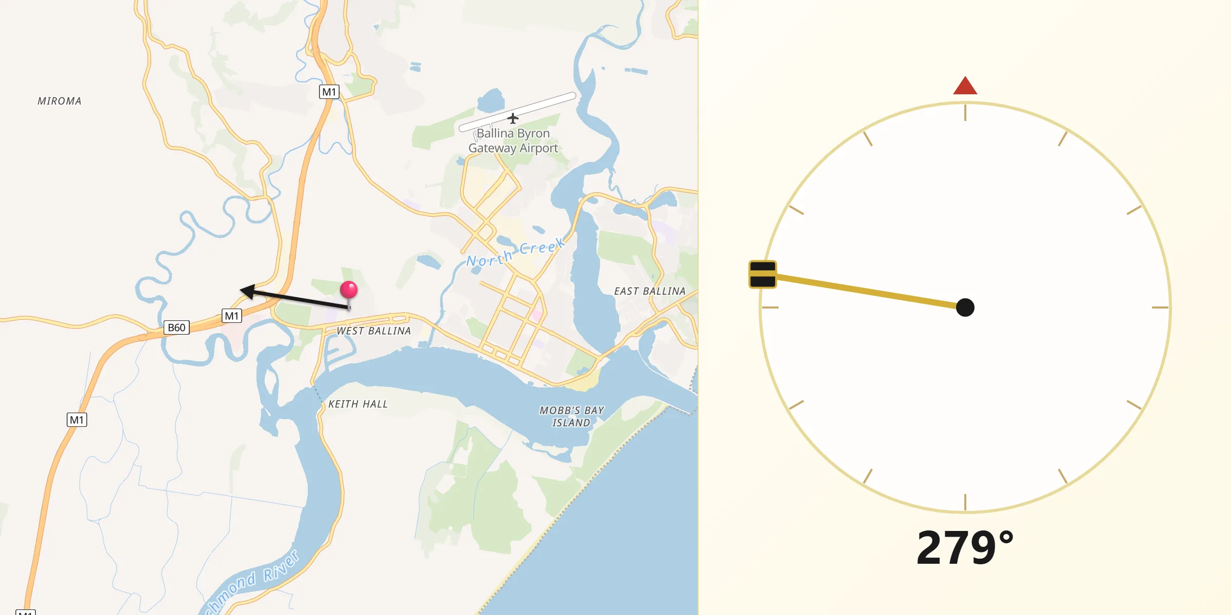 Qibla Direction from West Ballina