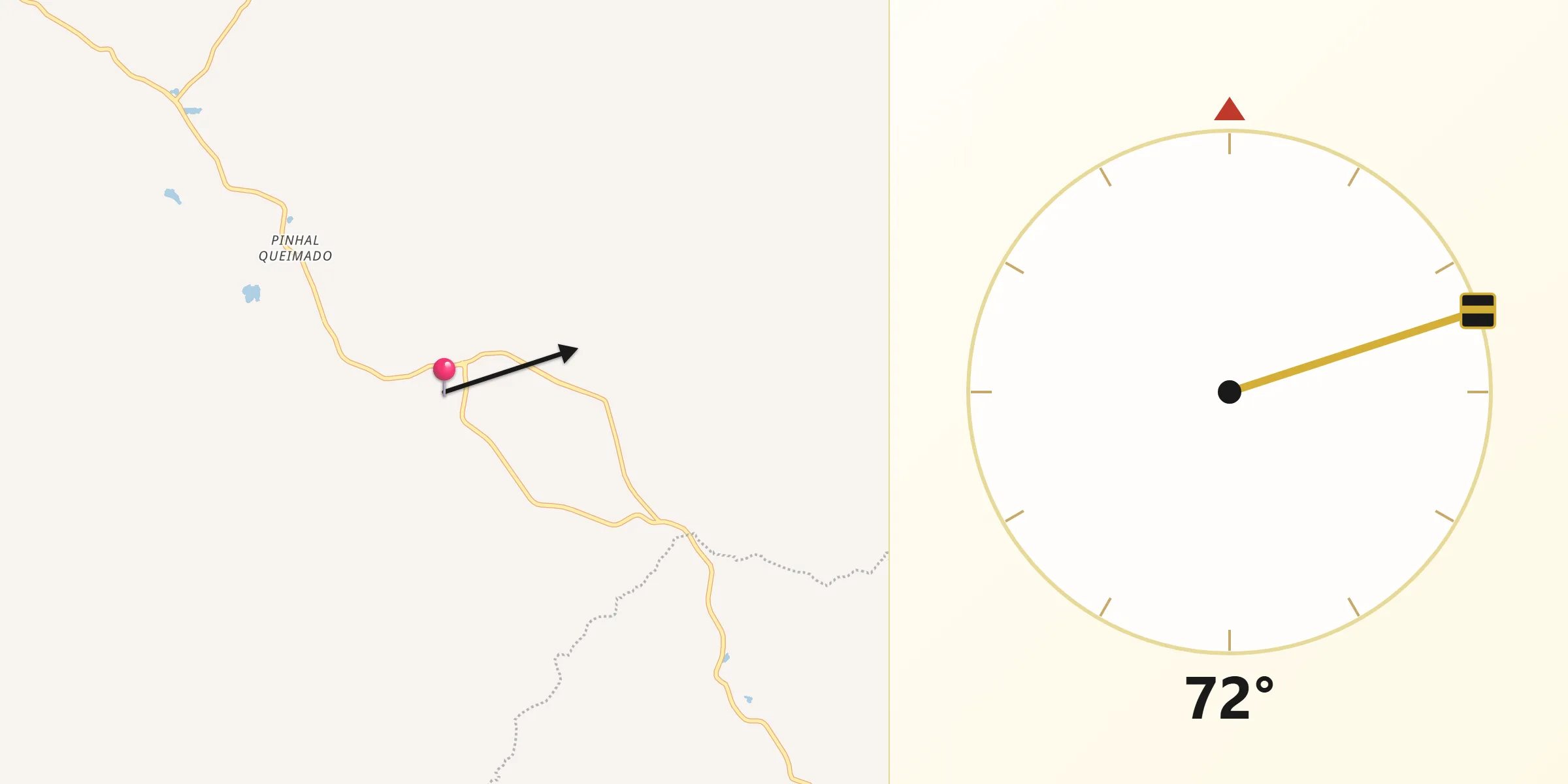 Direção da Qibla a partir de Arvorezinha