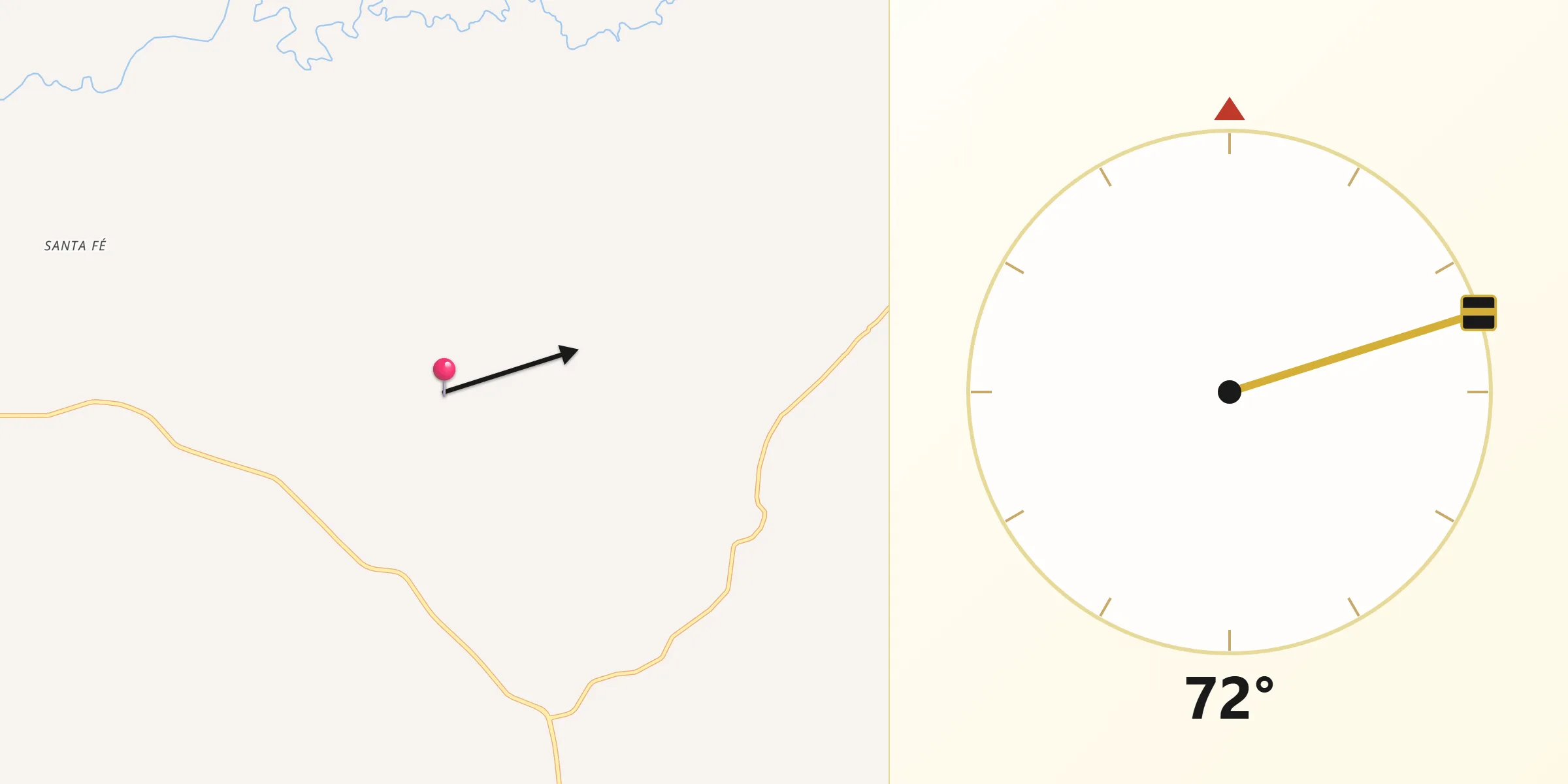Direção da Qibla a partir de Fortaleza dos Valos
