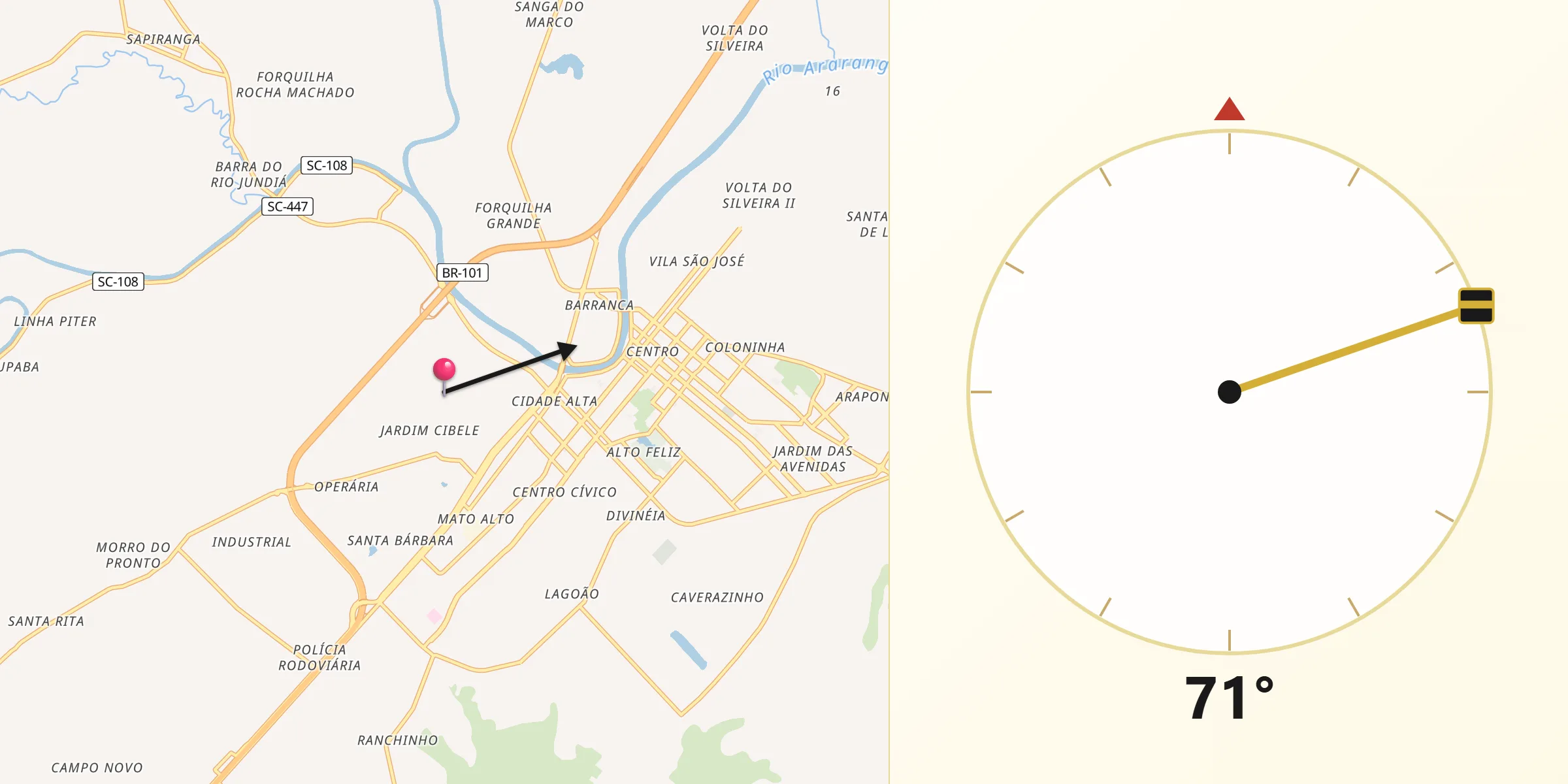 Direção da Qibla a partir de Araranguá