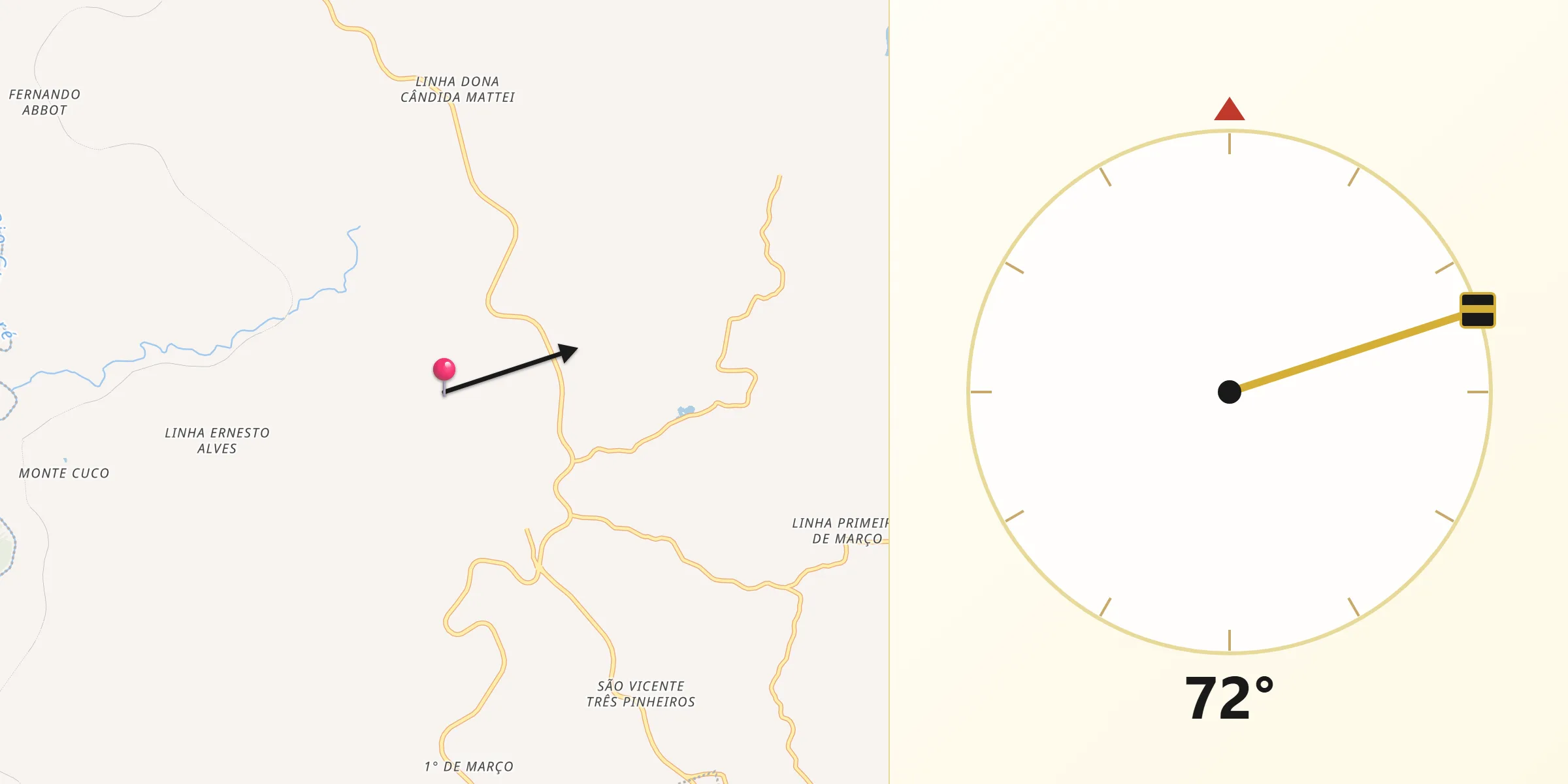 Direção da Qibla a partir de Dois Lajeados