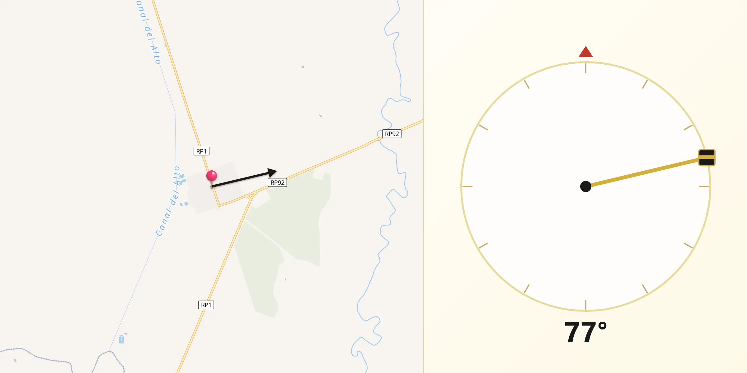 Dirección de la Qibla desde Los Telares