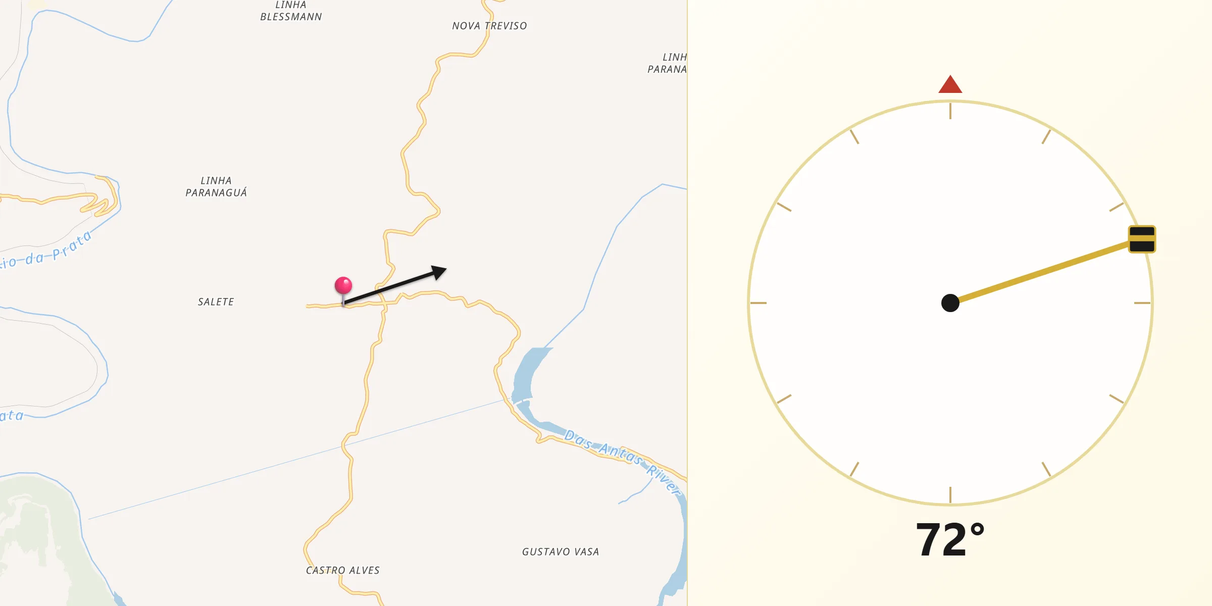 Direção da Qibla a partir de Nova Roma do Sul