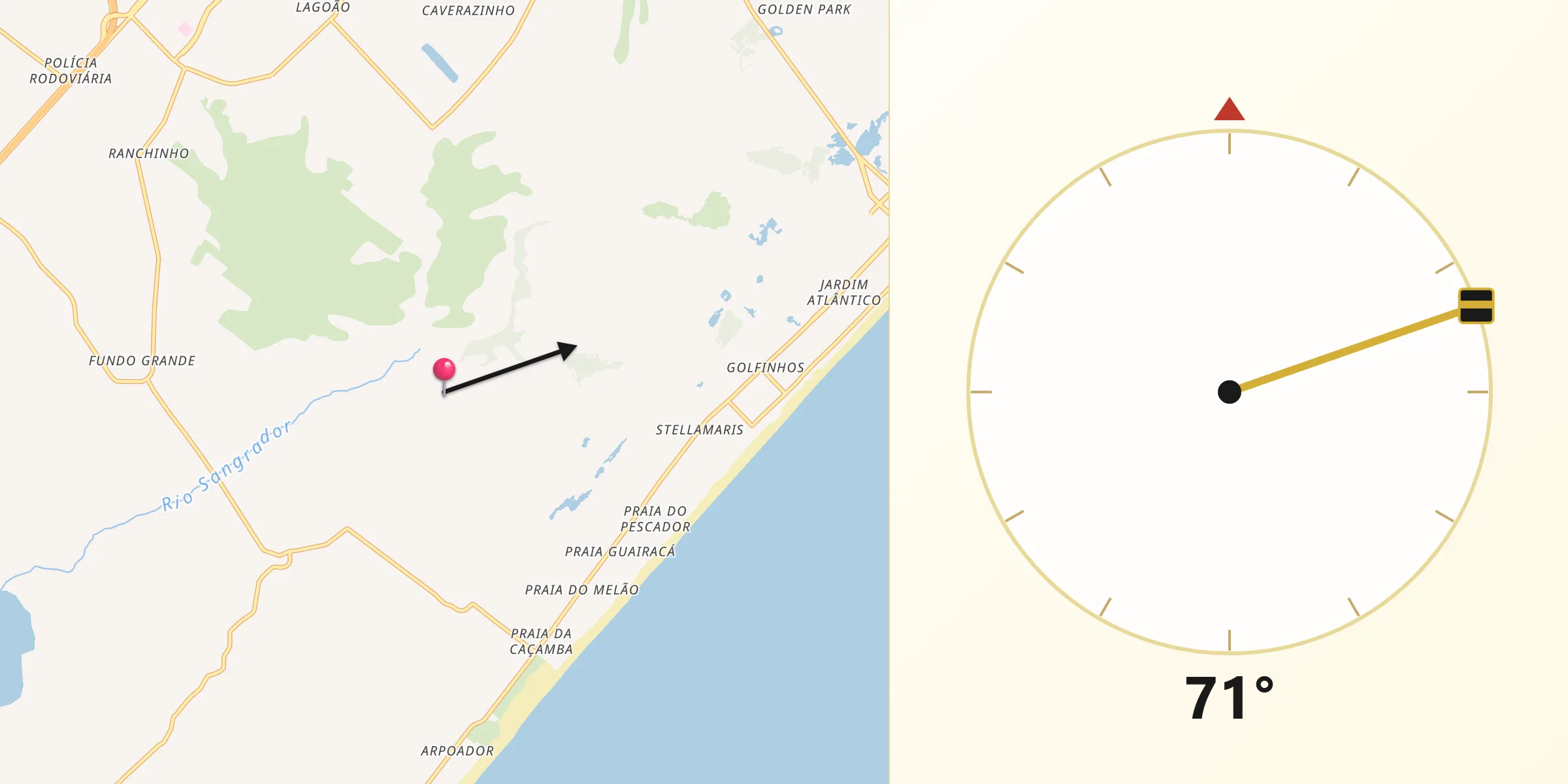 Direção da Qibla a partir de Balneário Arroio do Silva