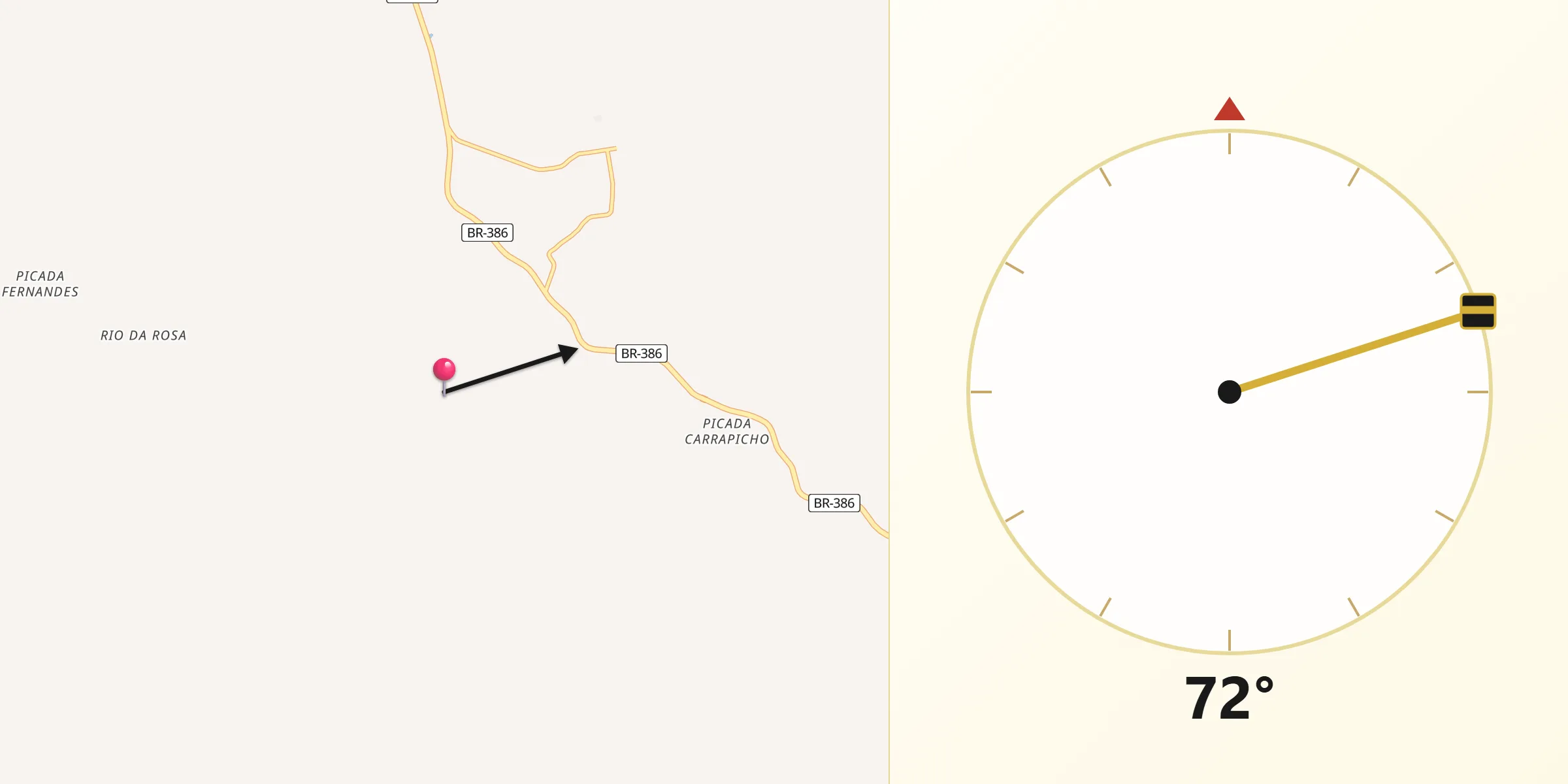 Direção da Qibla a partir de Fontoura Xavier