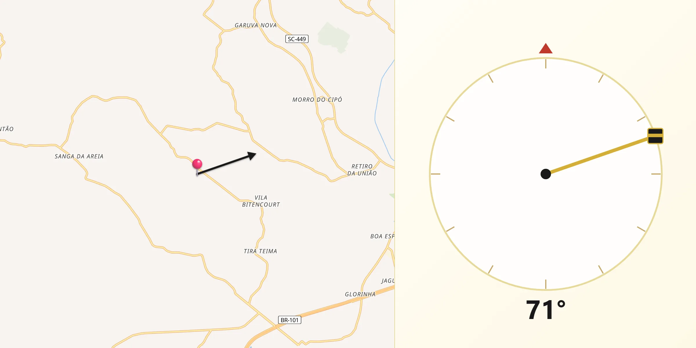Direção da Qibla a partir de Santa Rosa do Sul