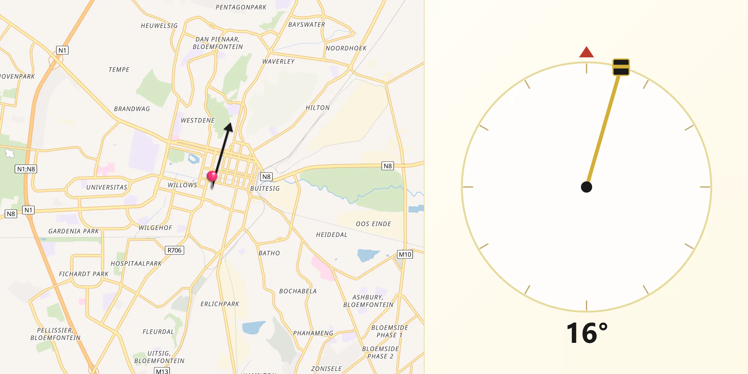 Qibla Direction from Bloemfontein