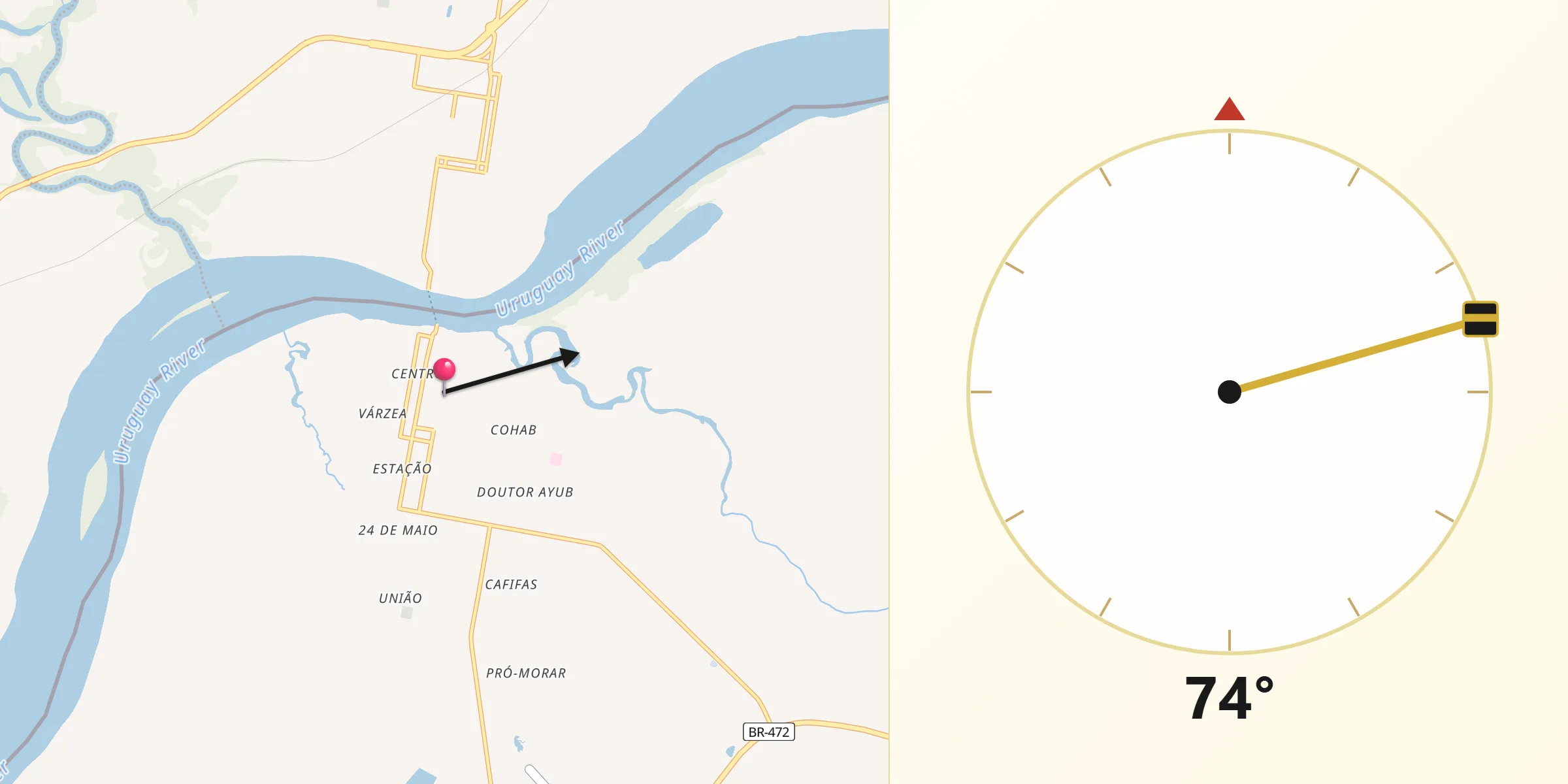 Direção da Qibla a partir de Itaqui