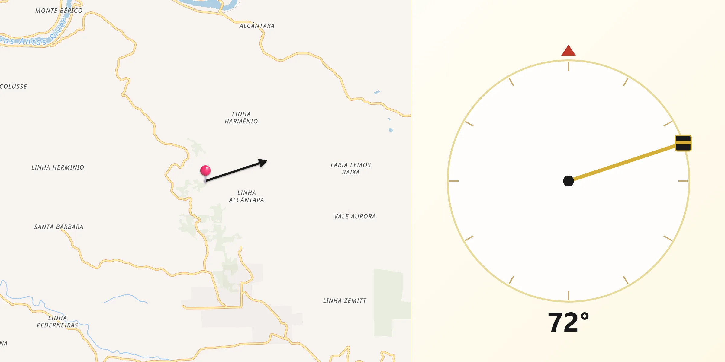 Direção da Qibla a partir de Monte Belo do Sul