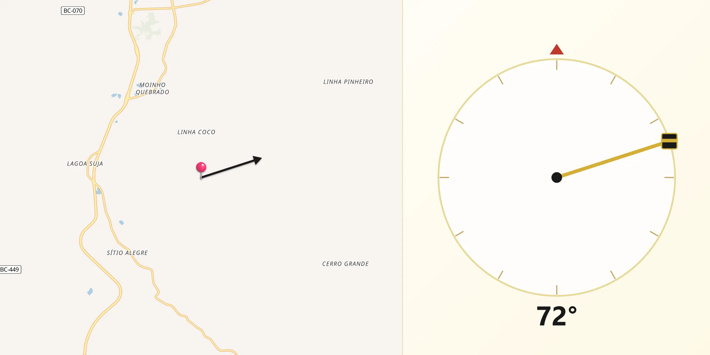 Direção da Qibla a partir de Barros Cassal