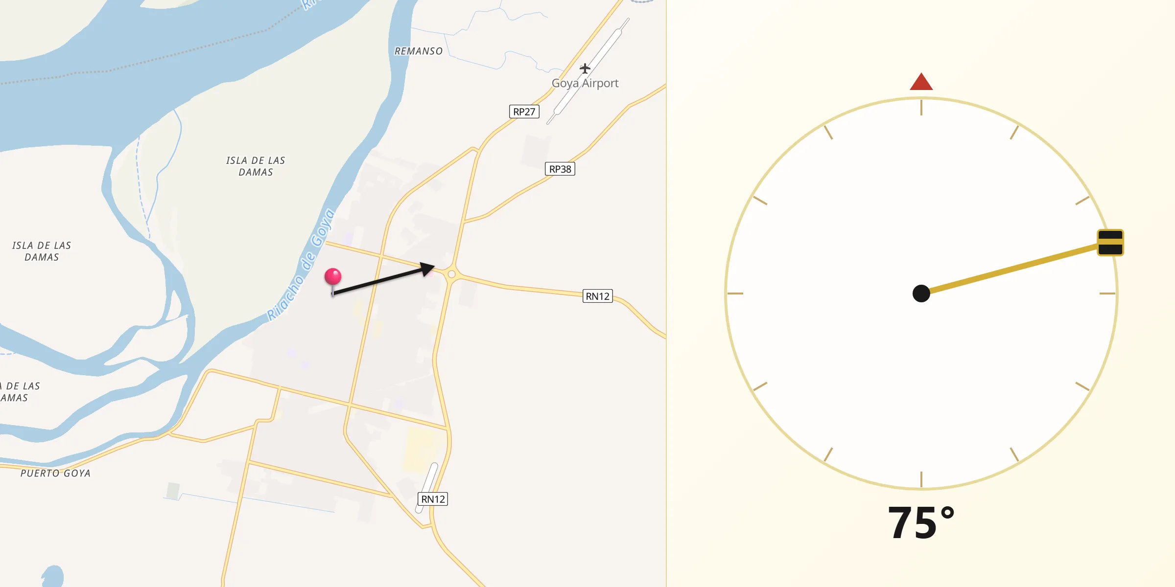 Dirección de la Qibla desde Goya
