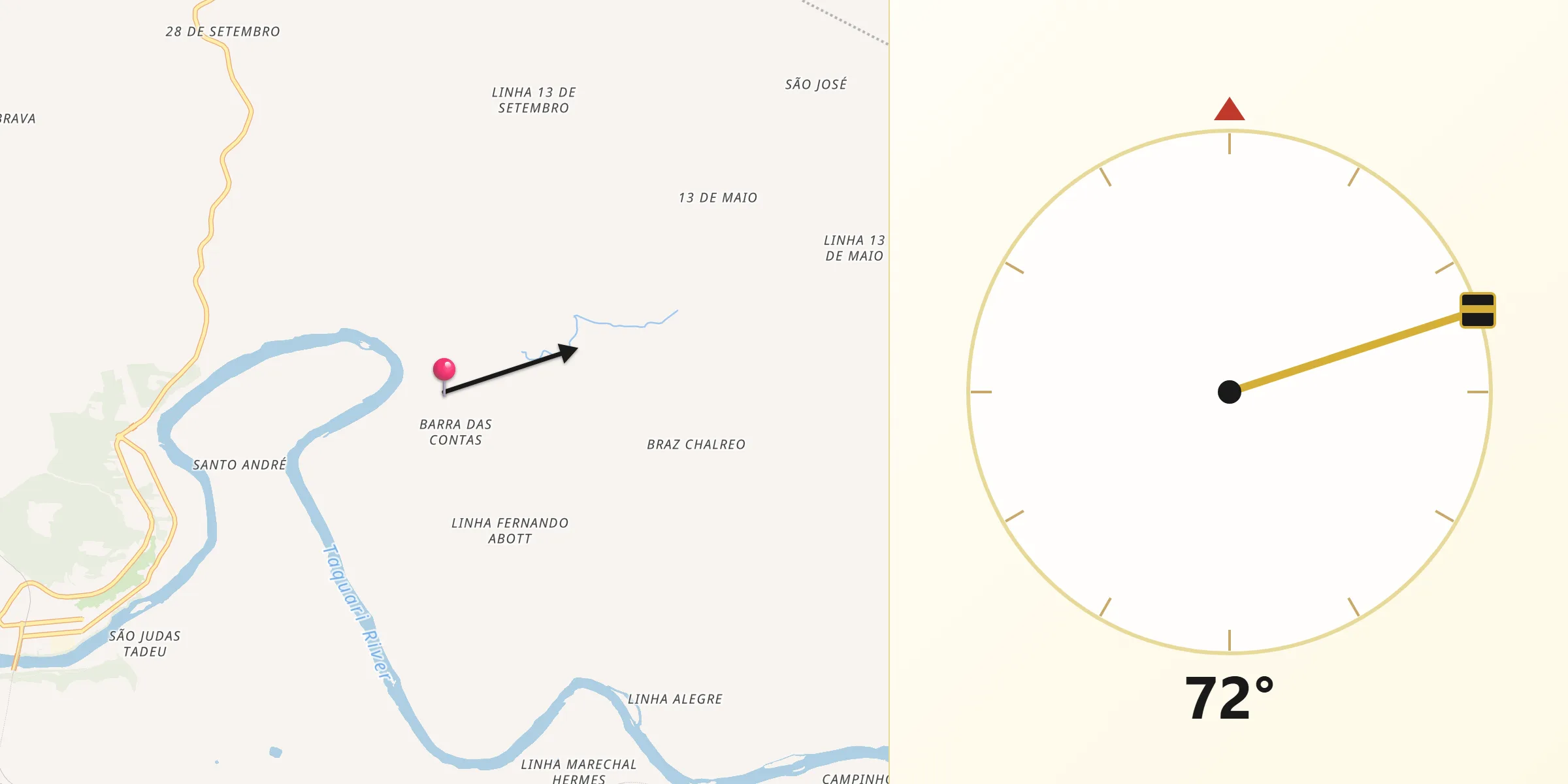 Direção da Qibla a partir de Muçum