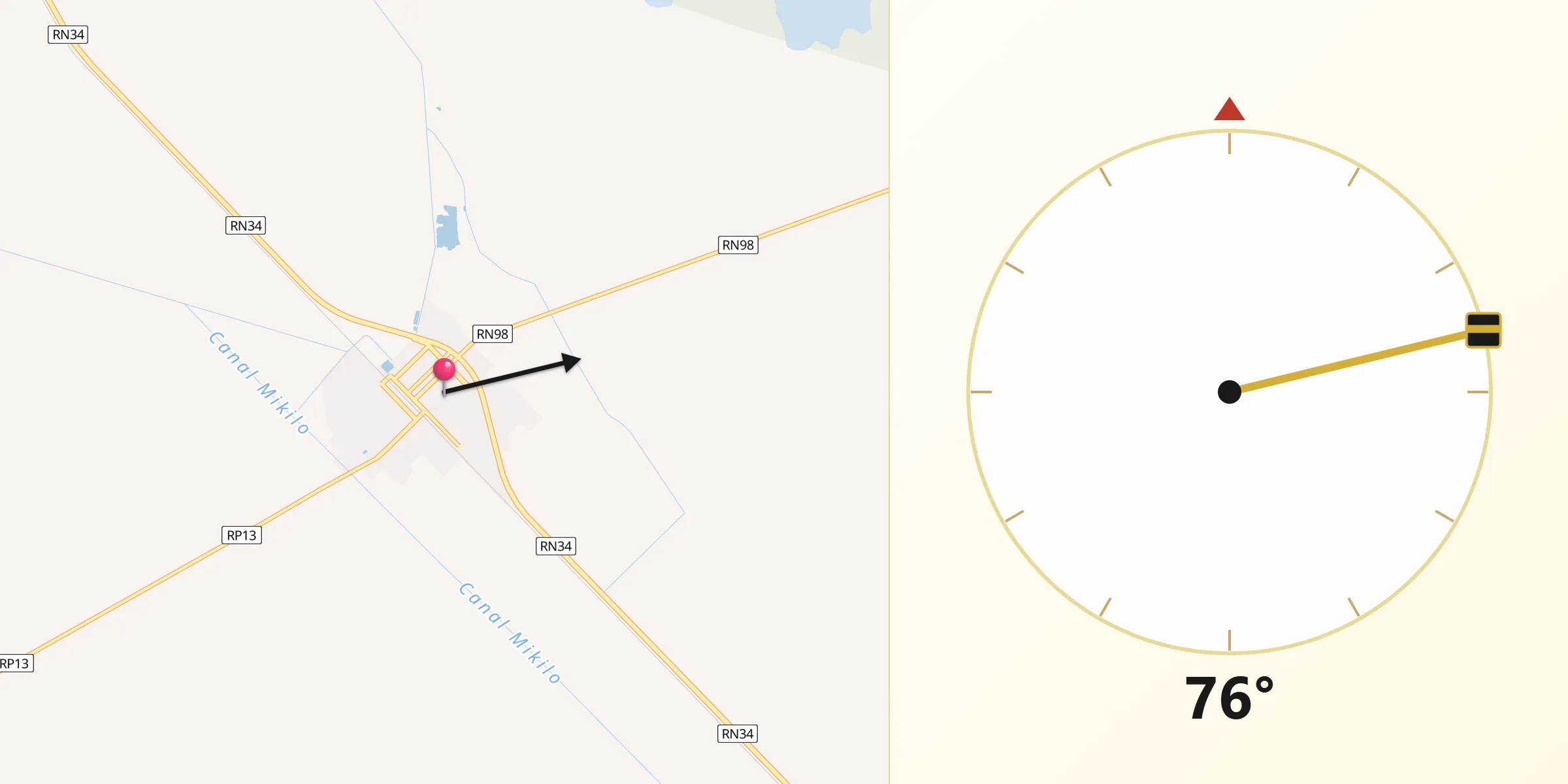Dirección de la Qibla desde Villa General Mitre