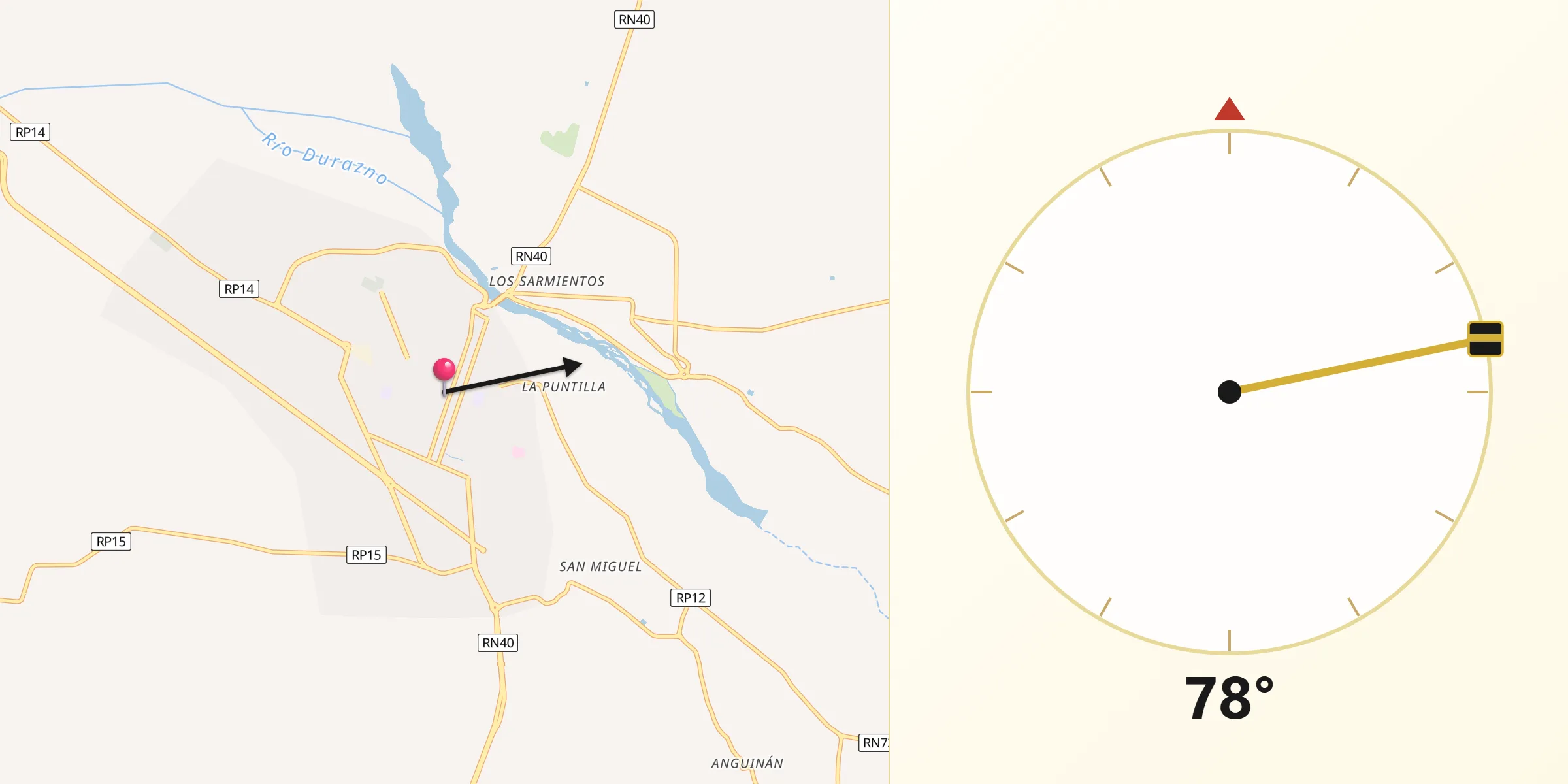 Dirección de la Qibla desde Chilecito