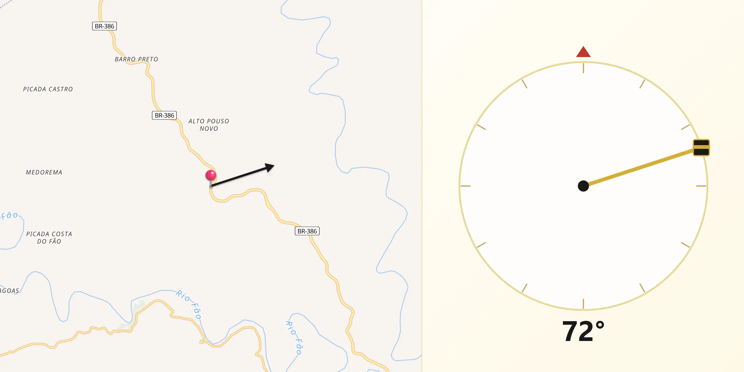 Direção da Qibla a partir de Pouso Novo