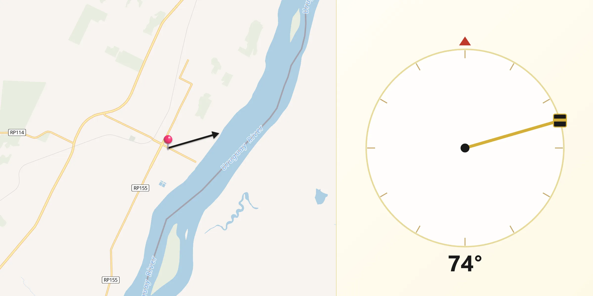 Dirección de la Qibla desde La Cruz