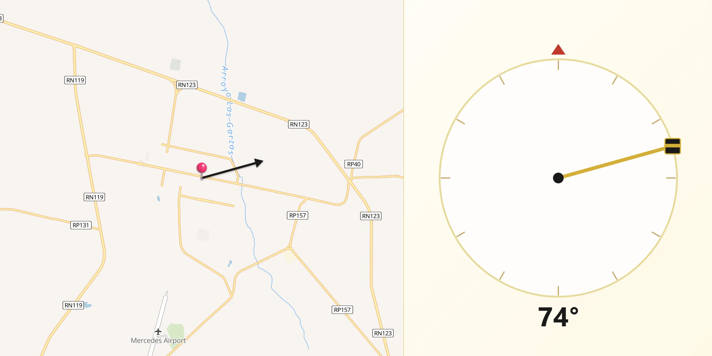 Dirección de la Qibla desde Mercedes