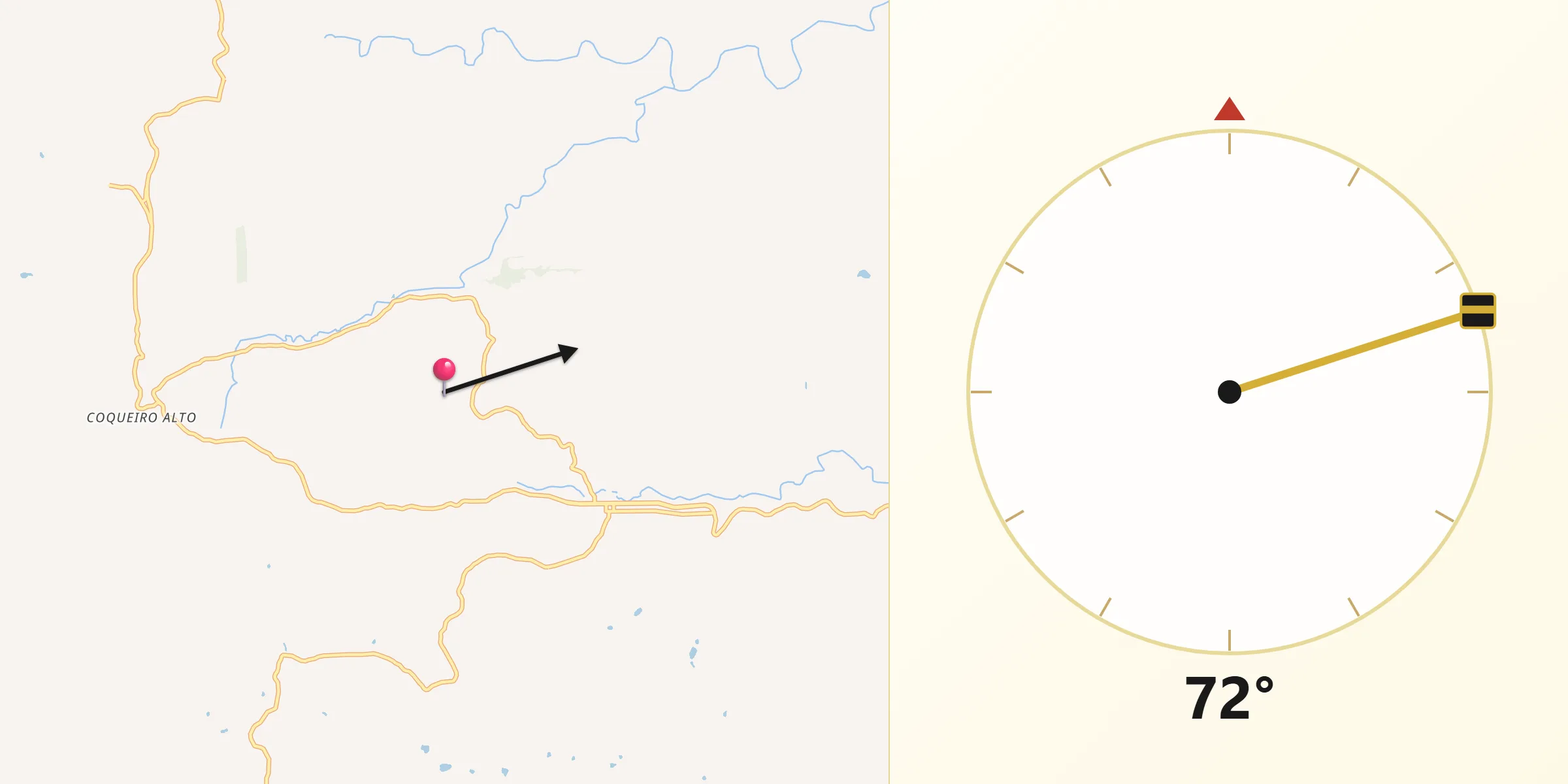 Direção da Qibla a partir de Nova Bréscia