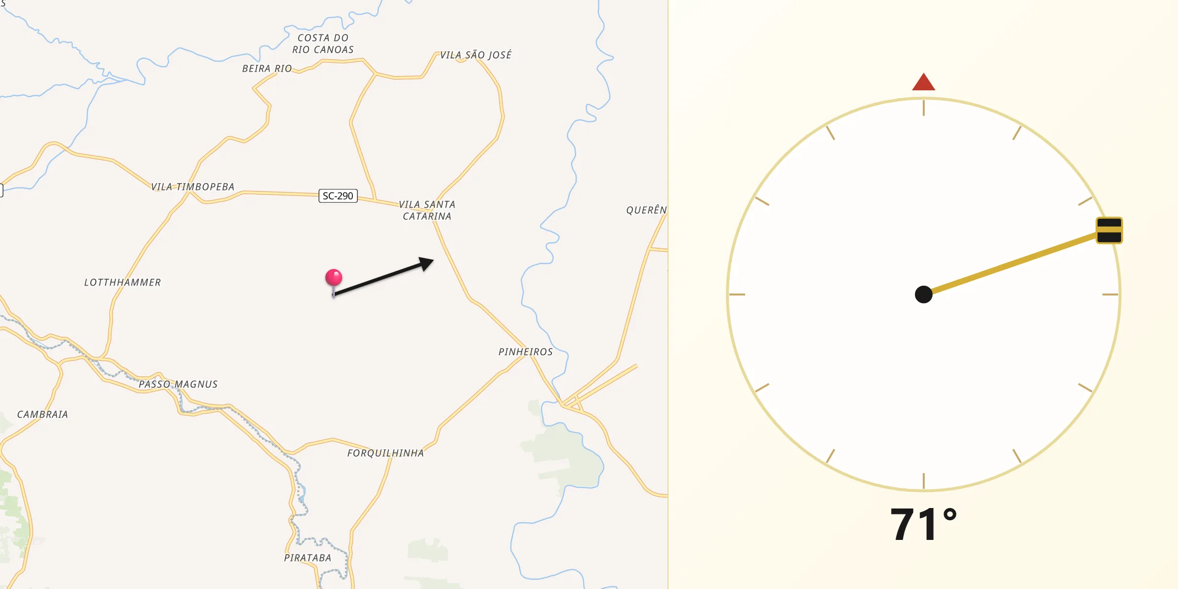 Direção da Qibla a partir de São João do Sul