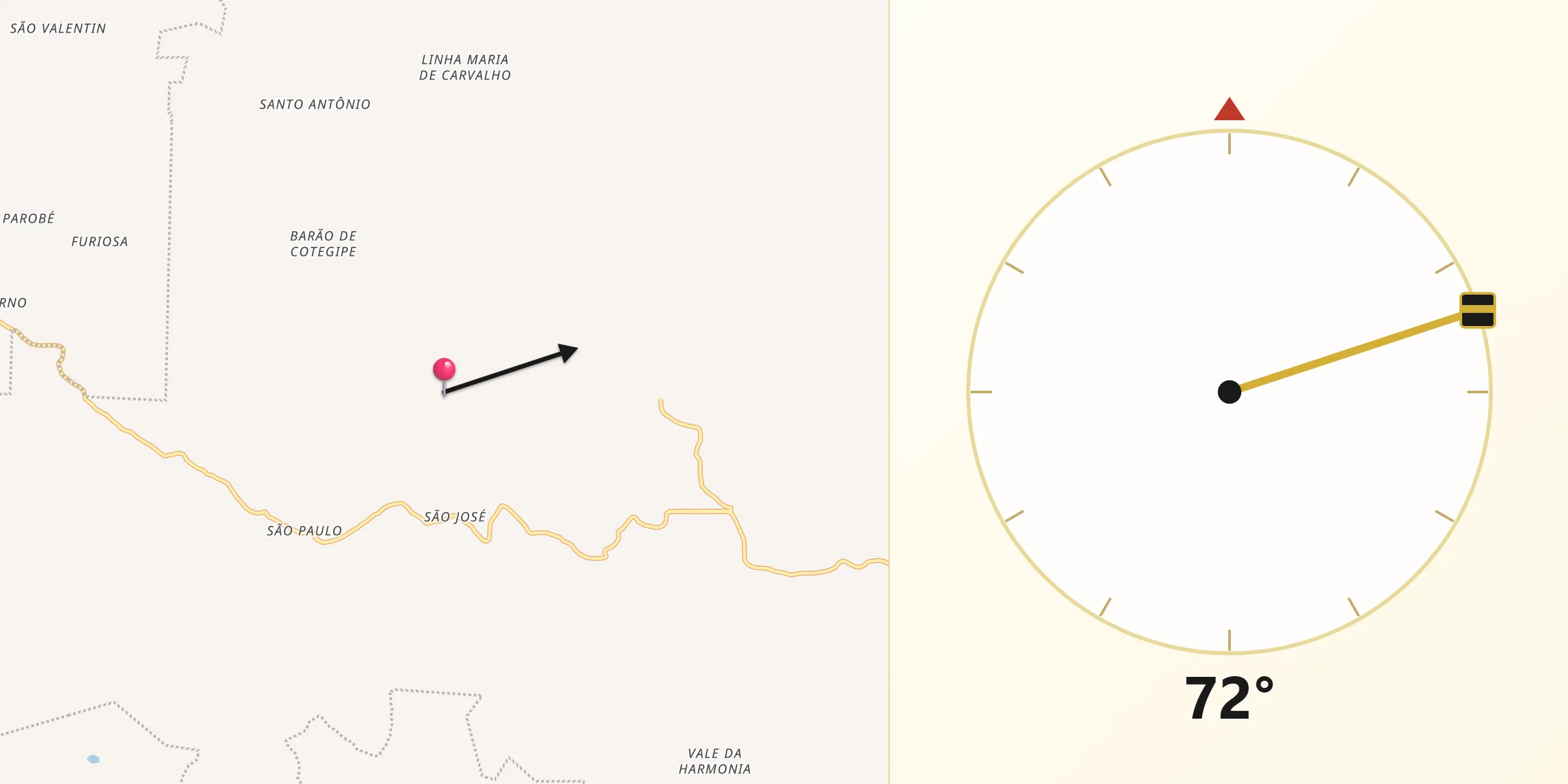 Direção da Qibla a partir de Coronel Pilar