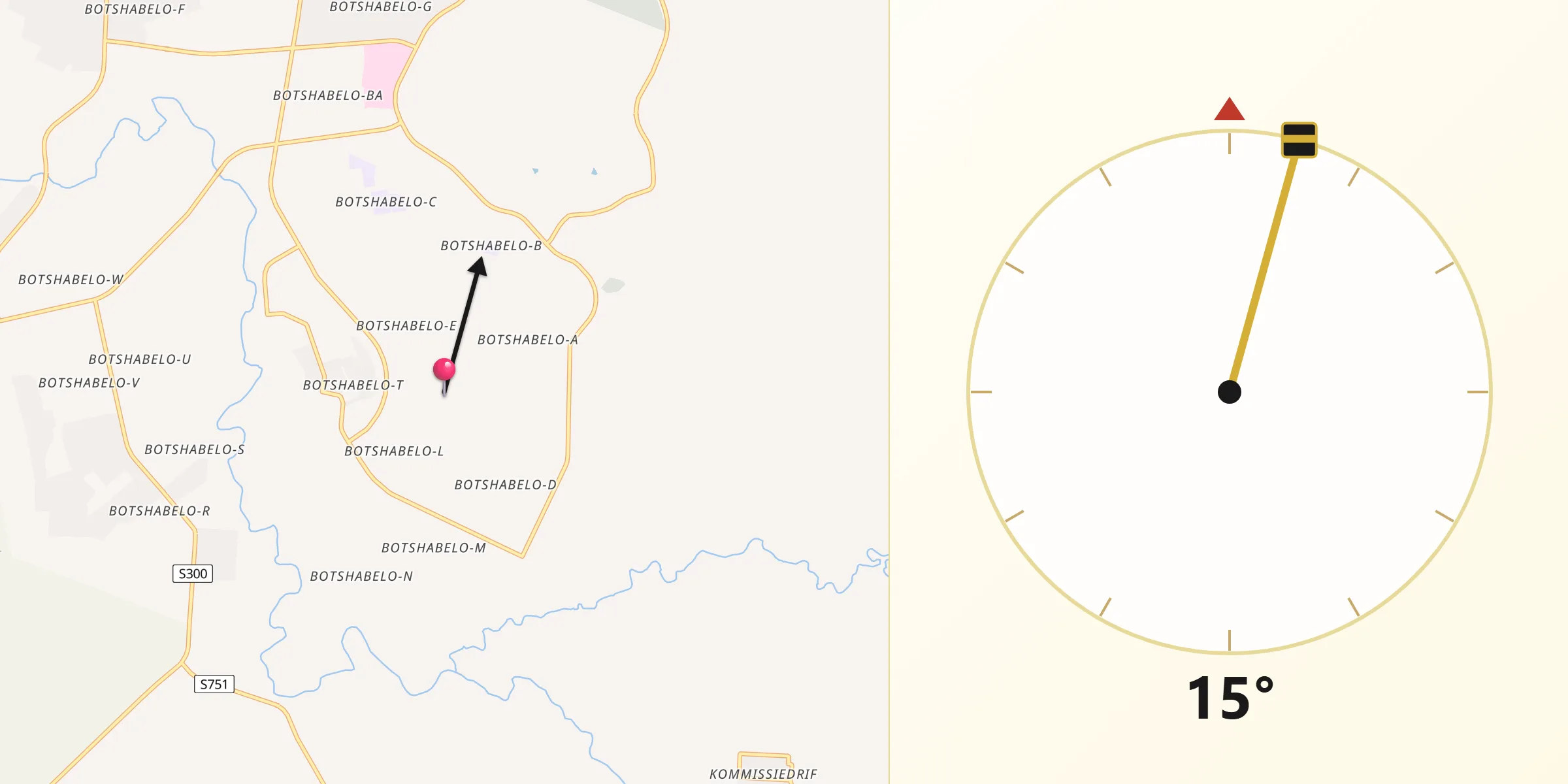Qibla Direction from Botshabelo