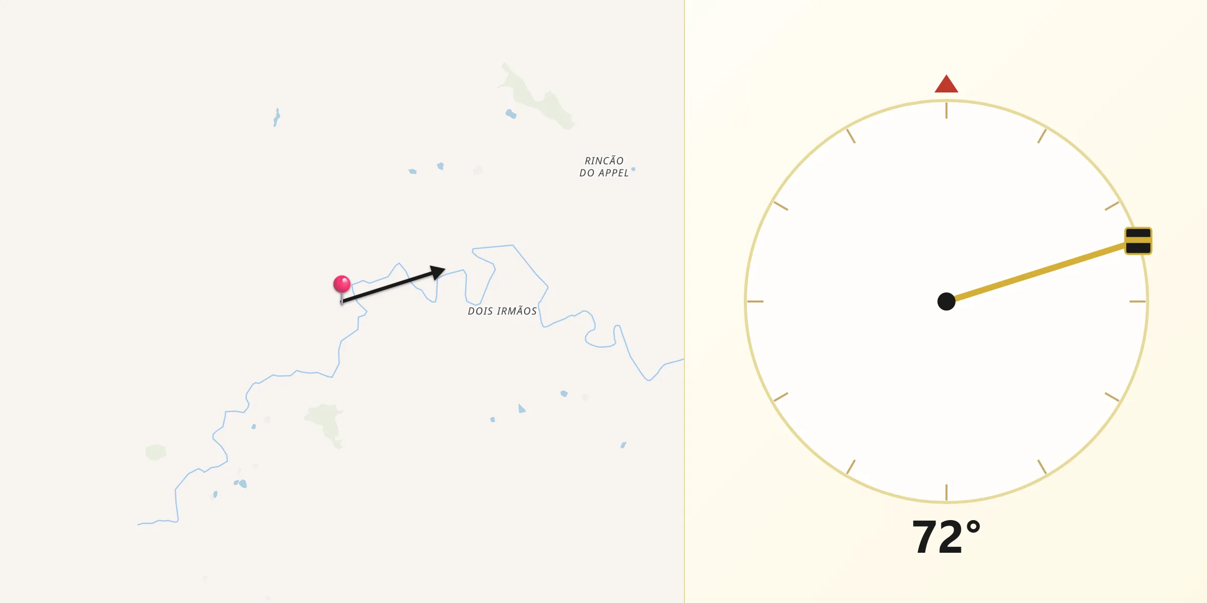 Direção da Qibla a partir de Pinhal Grande