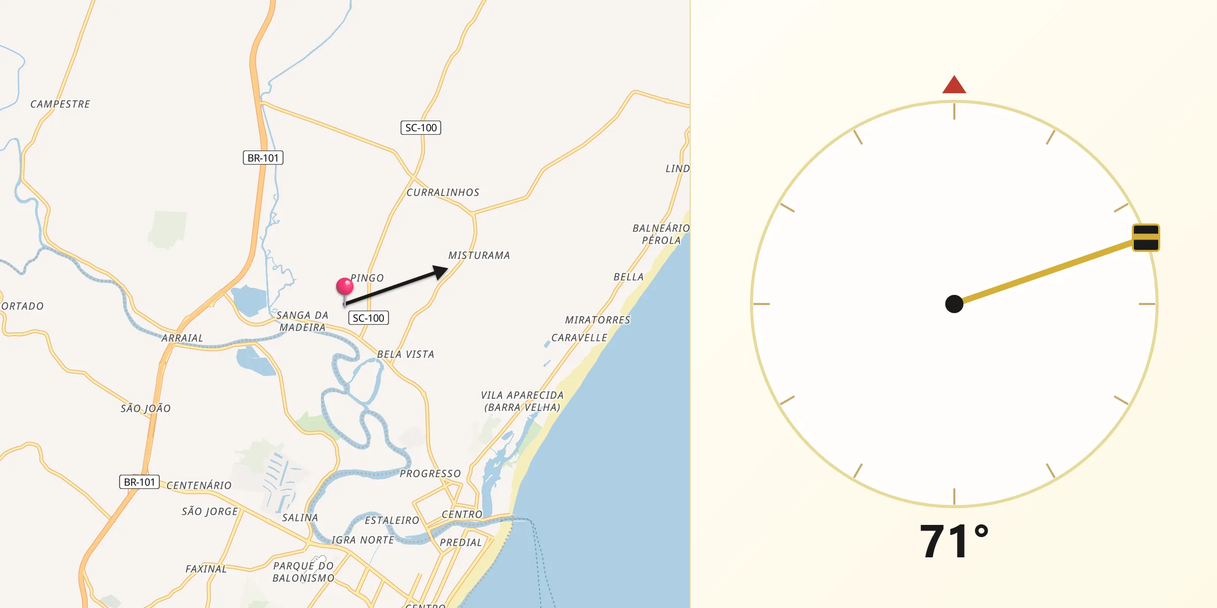 Direção da Qibla a partir de Passo de Torres