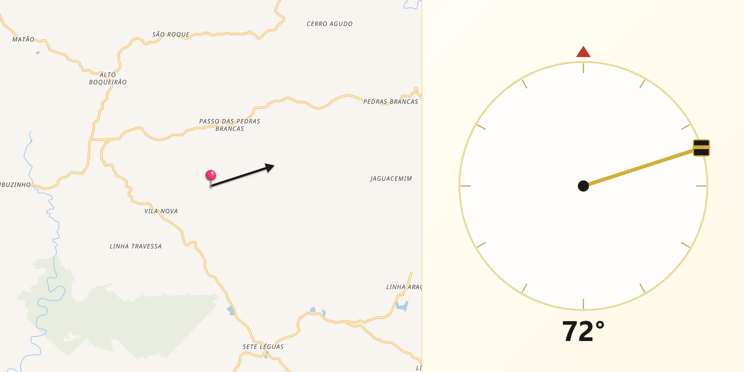 Direção da Qibla a partir de Boqueirão do Leão