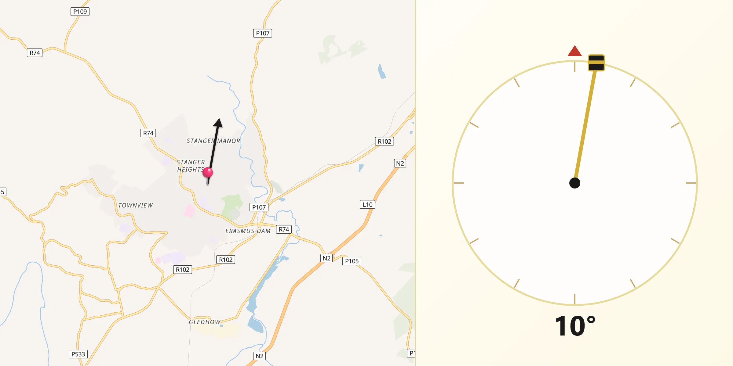 Qibla Direction from KwaDukuza