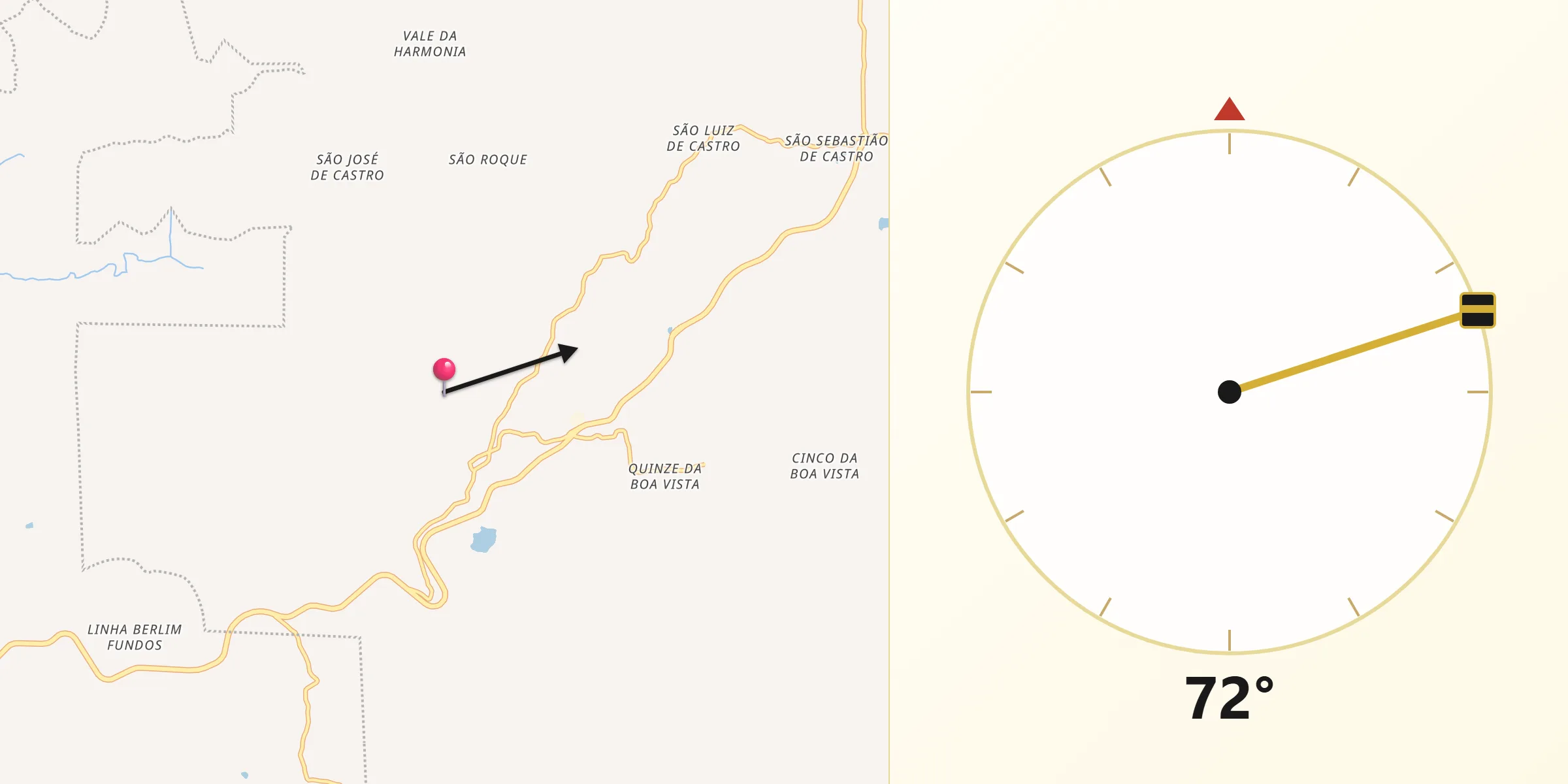 Direção da Qibla a partir de Boa Vista do Sul