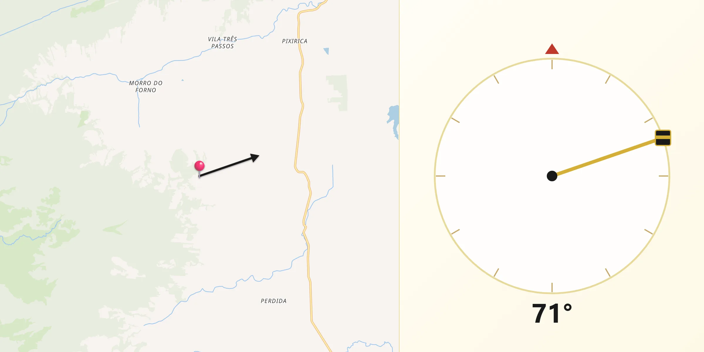 Direção da Qibla a partir de Morrinhos do Sul